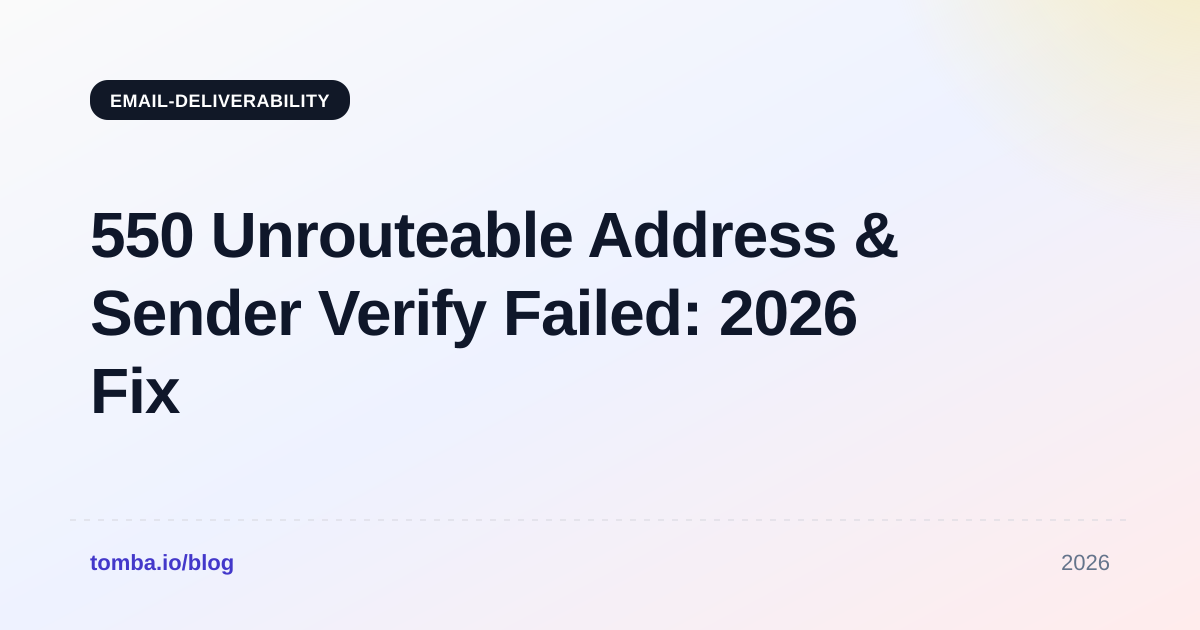 550 Unrouteable Address & Sender Verify Failed: 2026 Fix Guide