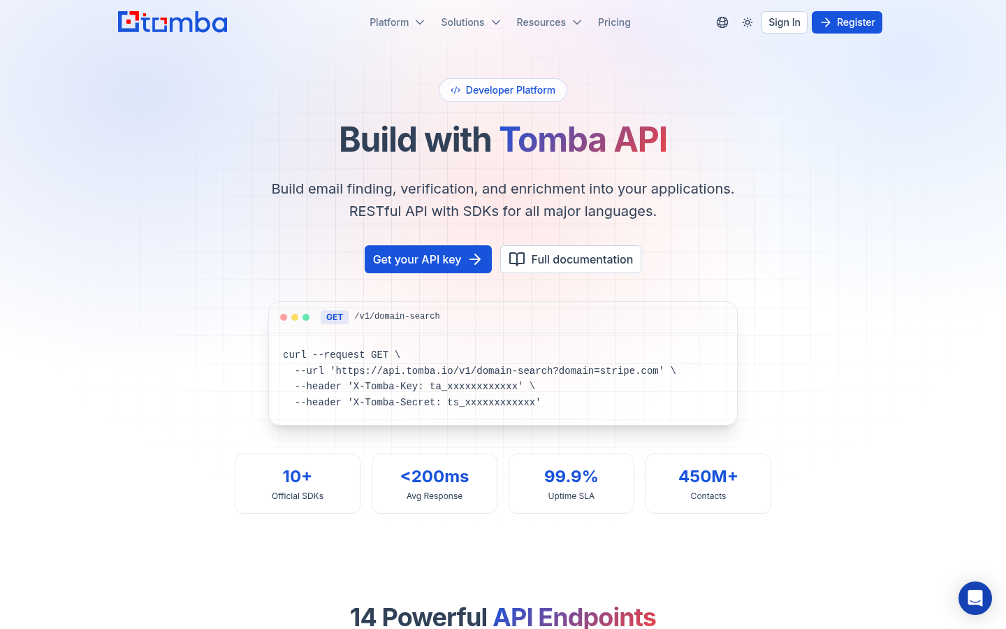 Tomba Domain Search returning verified emails for a London real estate agency