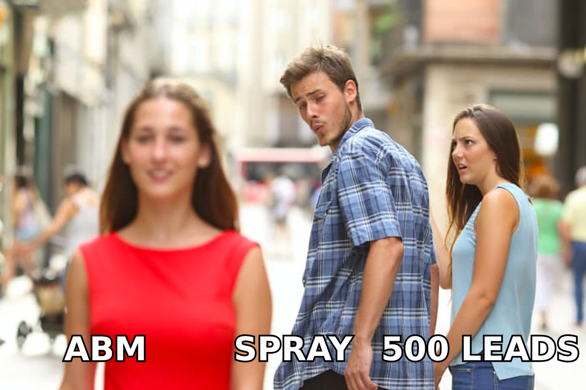 Distracted boyfriend meme abm vs spray