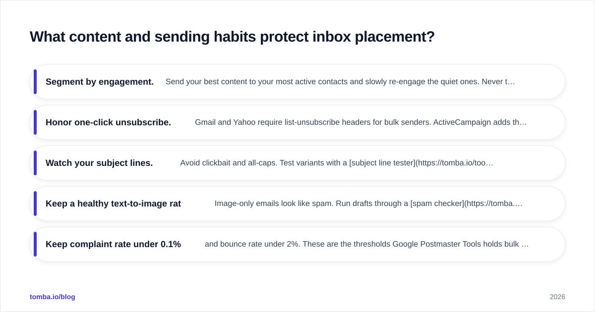 Diagram: What content and sending habits protect inbox placement