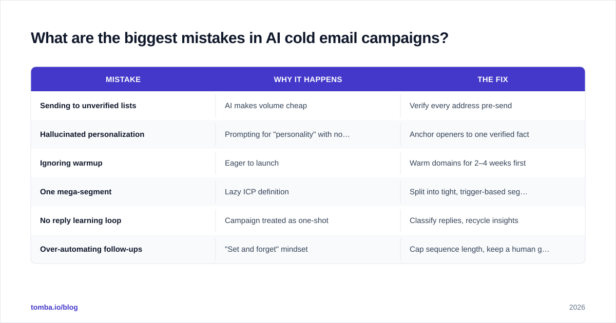 Diagram: What are the biggest mistakes in AI cold email campaigns