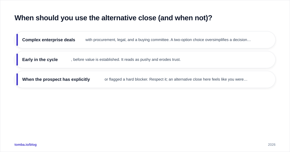 Diagram: When should you use the alternative close (and when not)