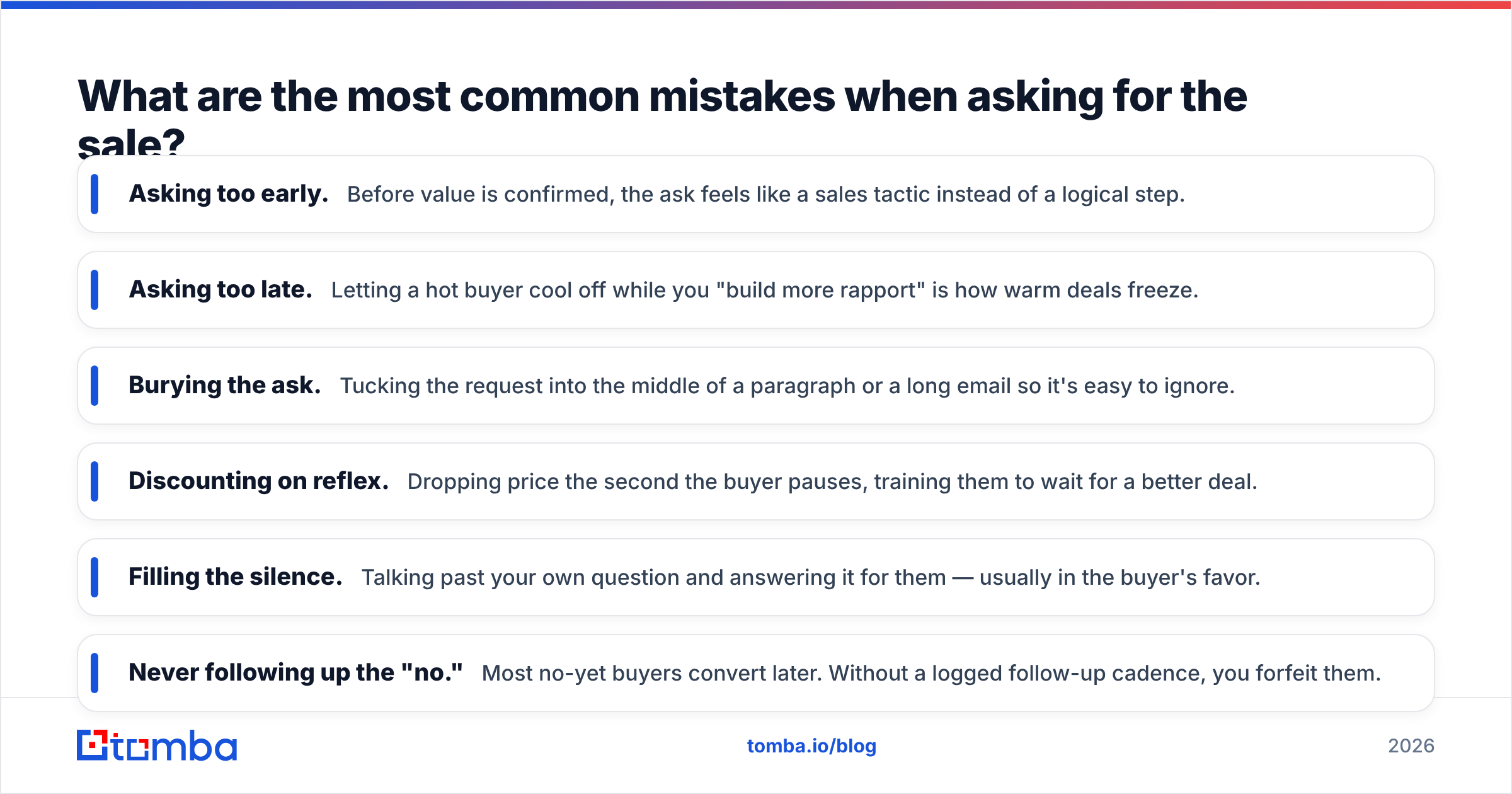 Diagram: What are the most common mistakes when asking for the sale