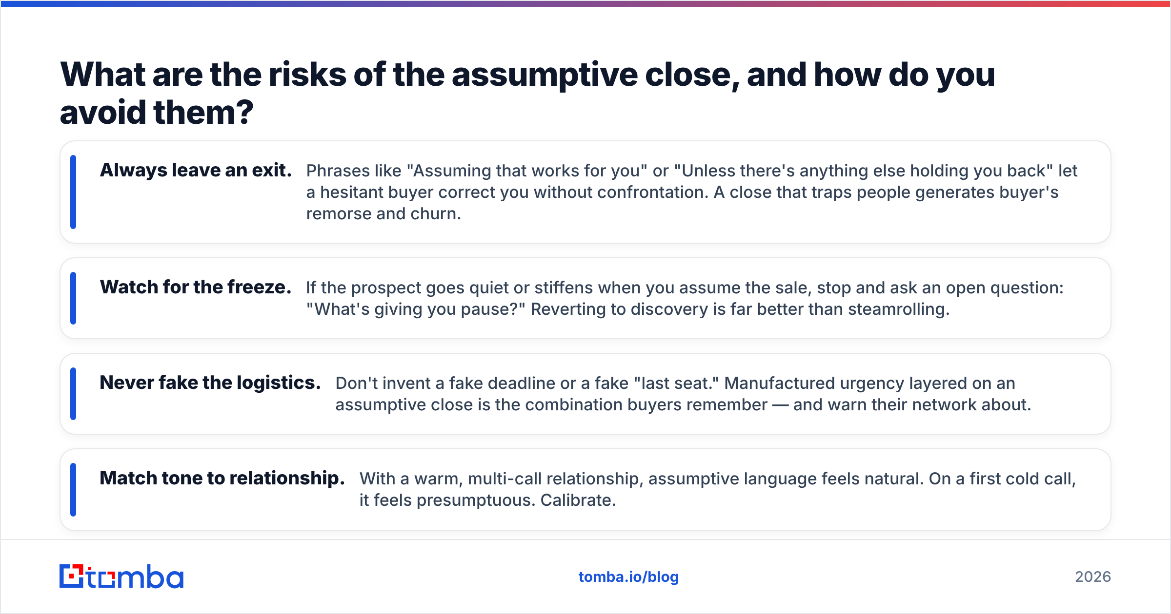 Diagram: What are the risks of the assumptive close, and how do you avoid them