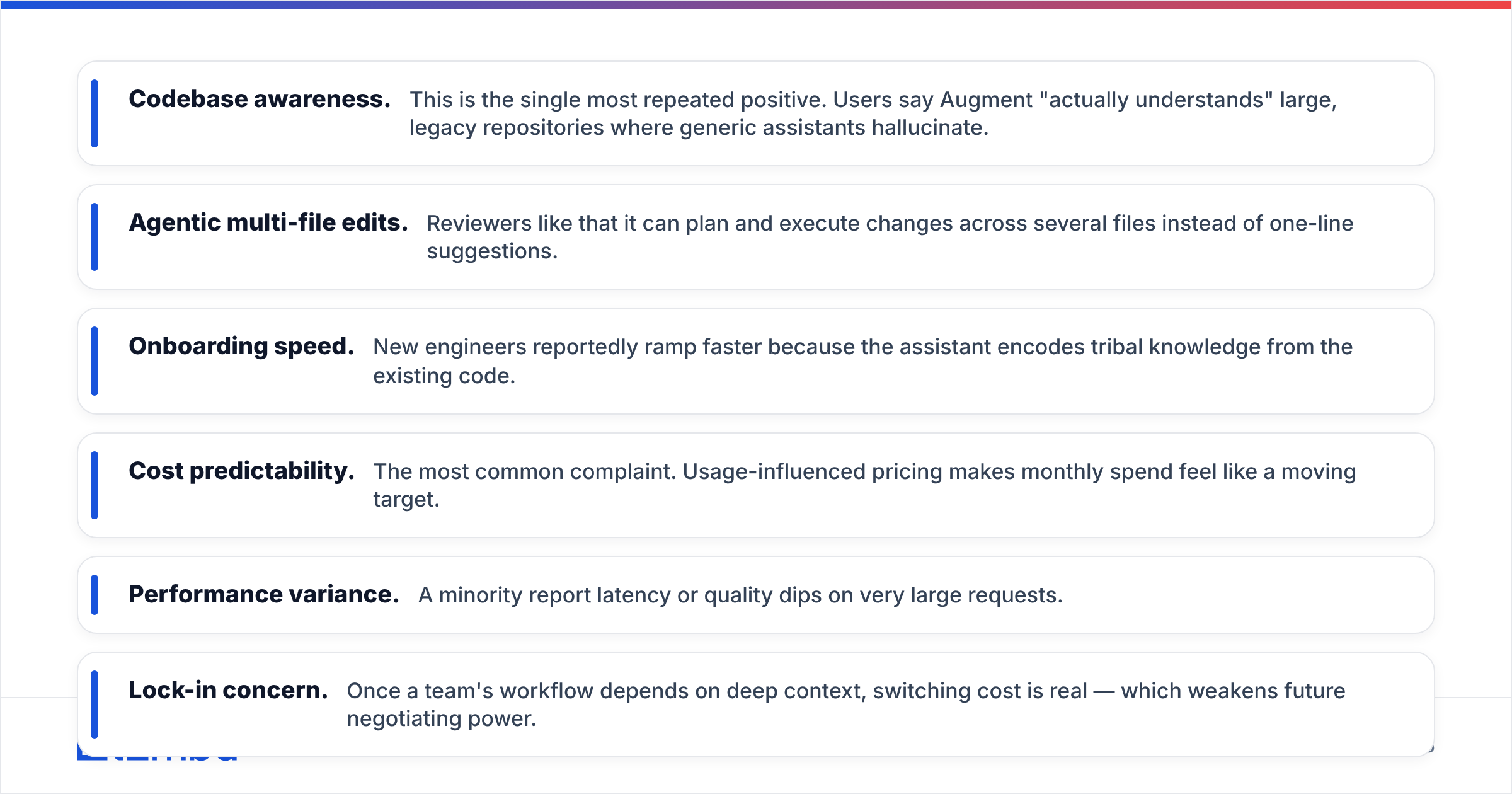 Diagram: What do Augment reviews actually say
