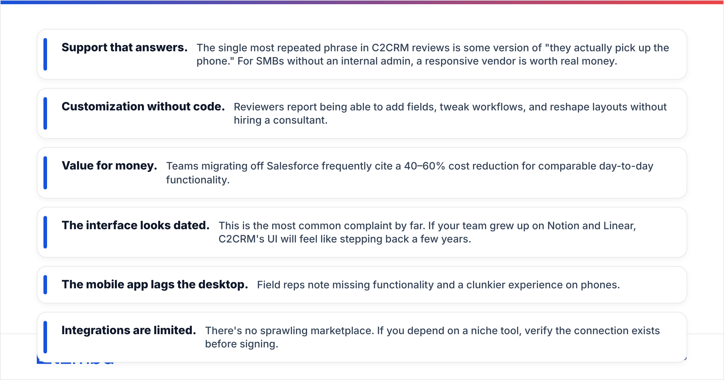 Diagram: What do C2CRM reviews actually say