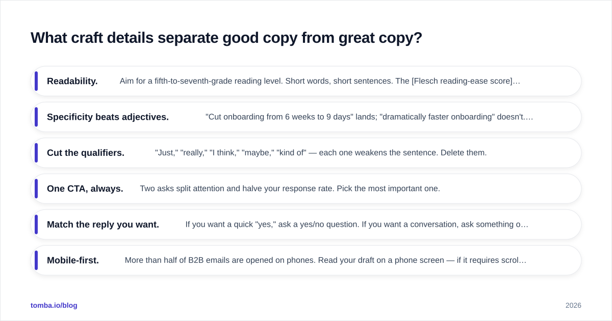 Diagram: What craft details separate good copy from great copy?
