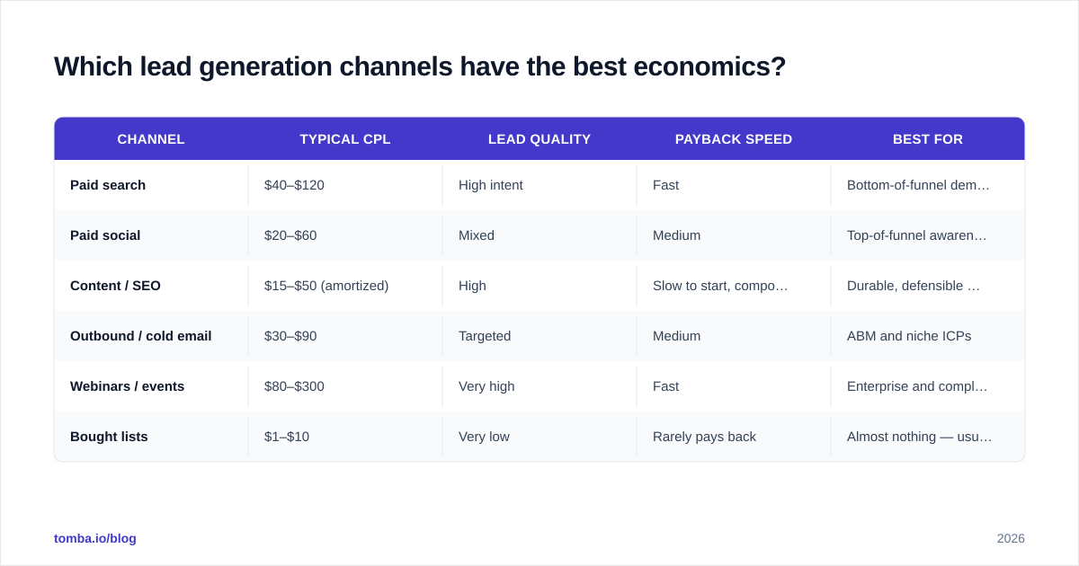 Diagram: Which lead generation channels have the best economics?