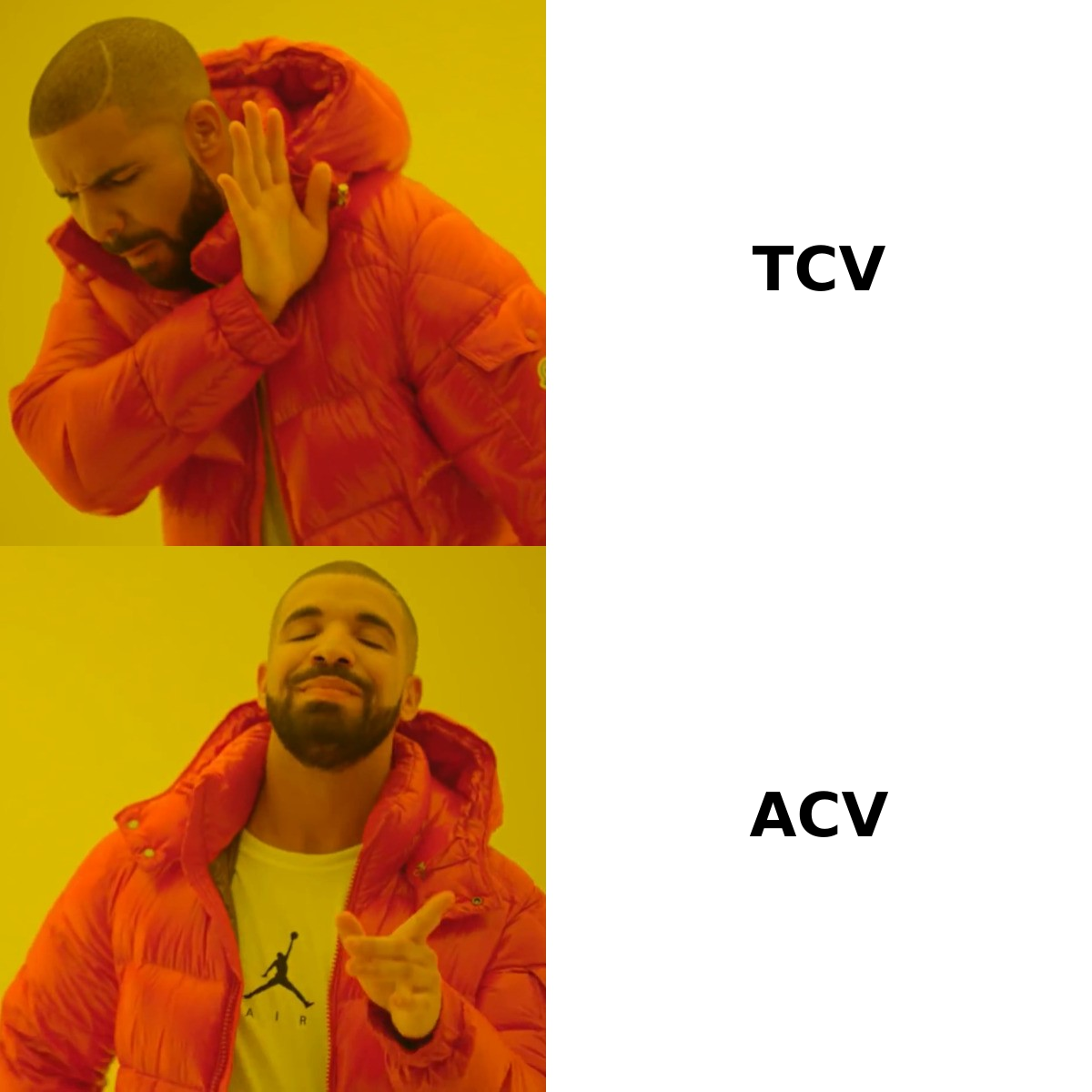Drake meme comparing TCV against ACV for honest deal sizing