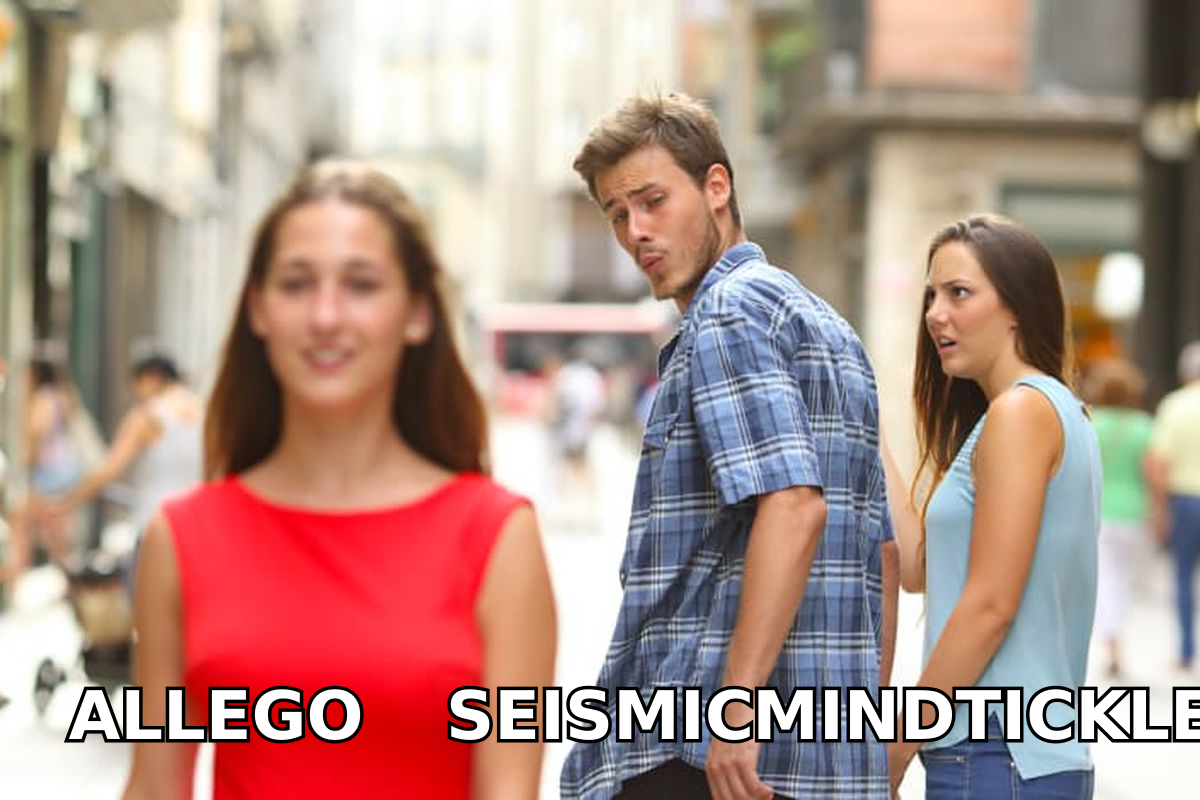 Distracted boyfriend meme comparing Allego, Seismic, and Mindtickle