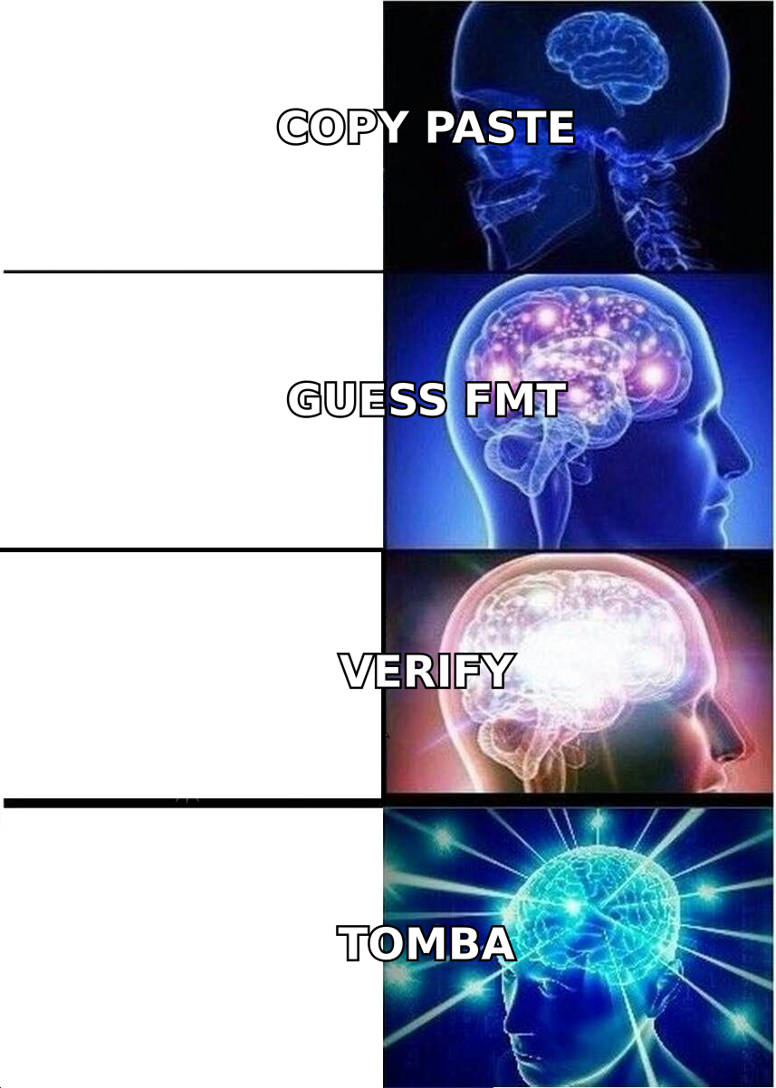Expanding-brain meme ranking email-finding methods from copy-paste to Tomba