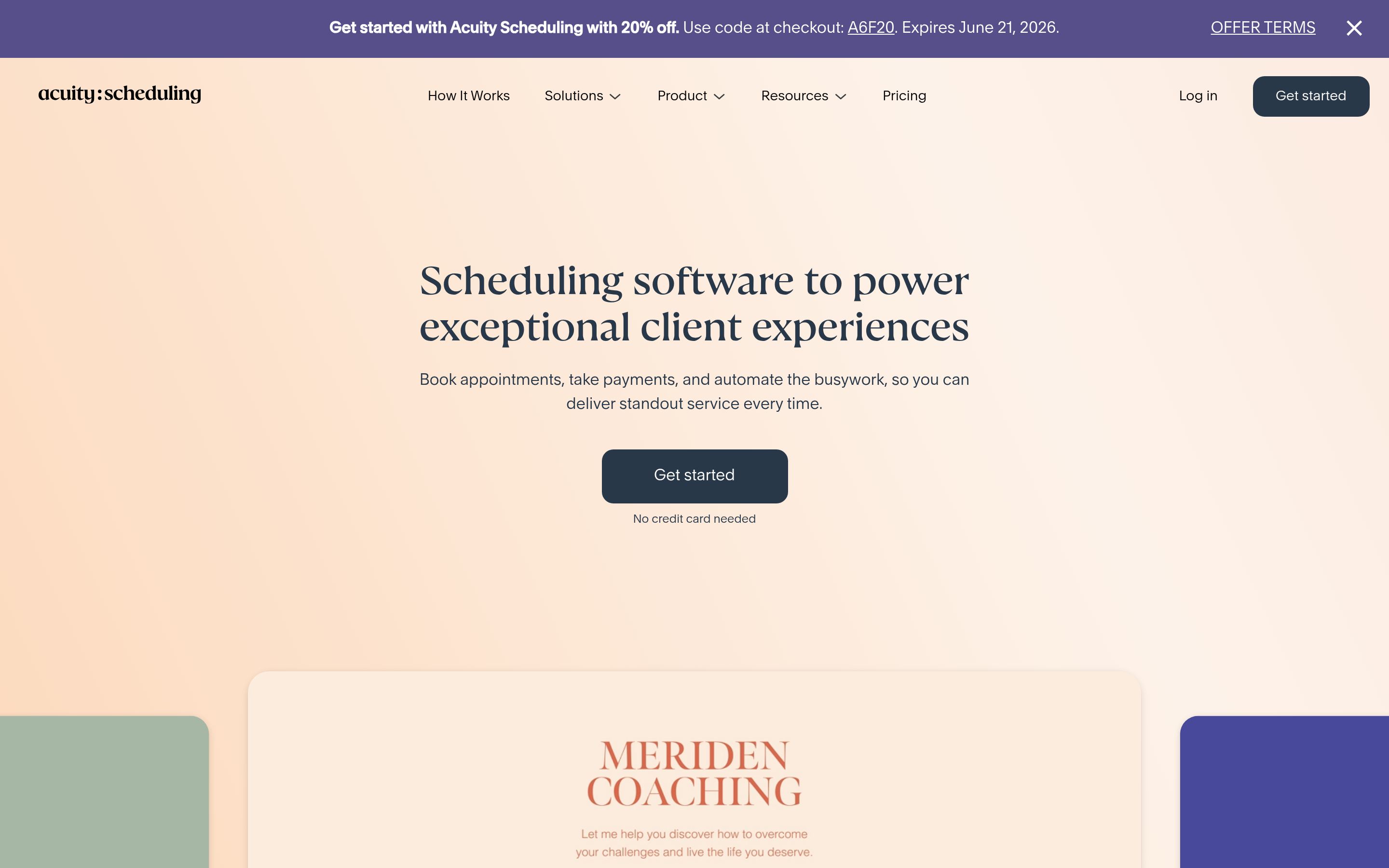 Acuity Scheduling website screenshot — product, features and pricing