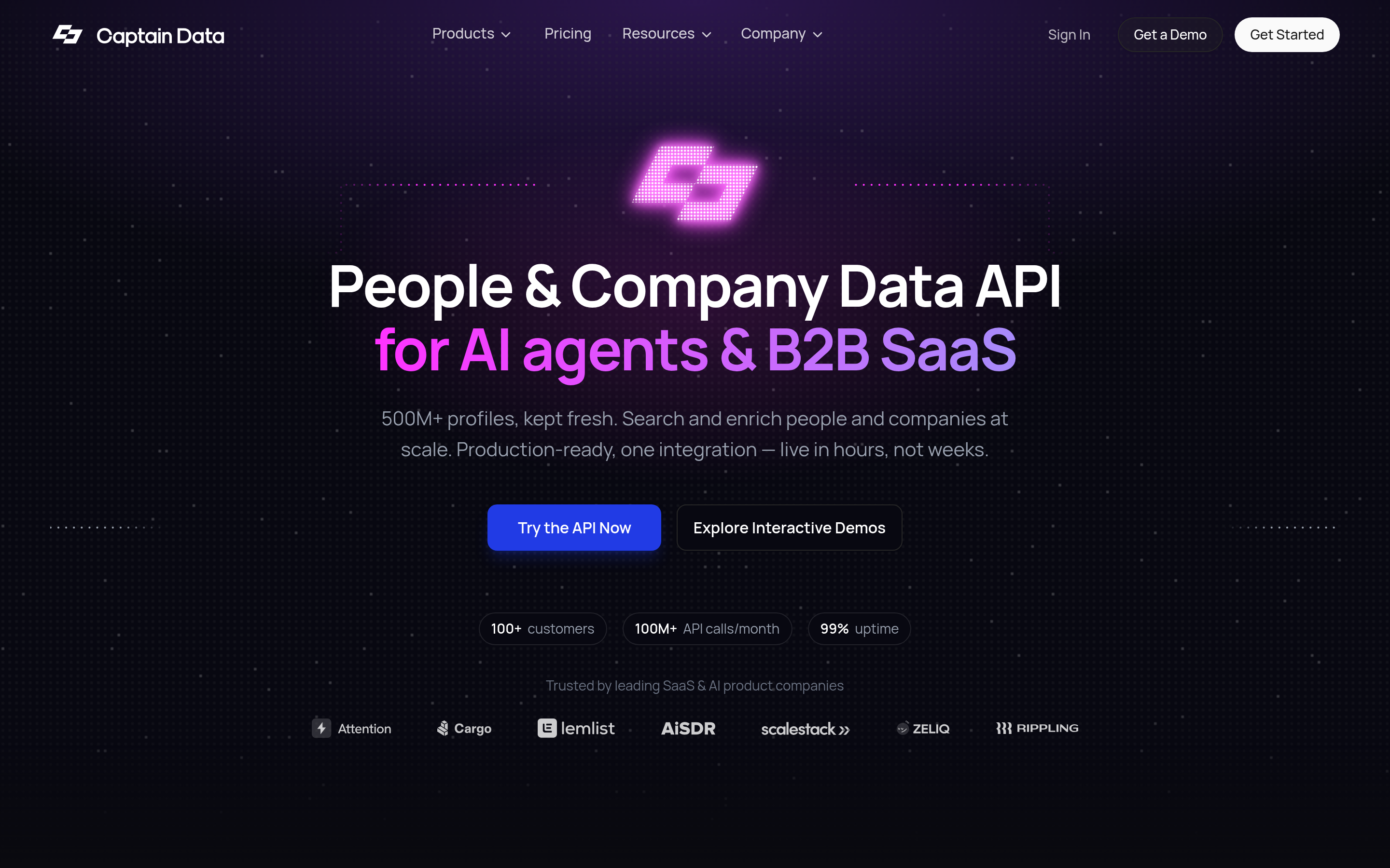 Captain Data website screenshot — product, features and pricing