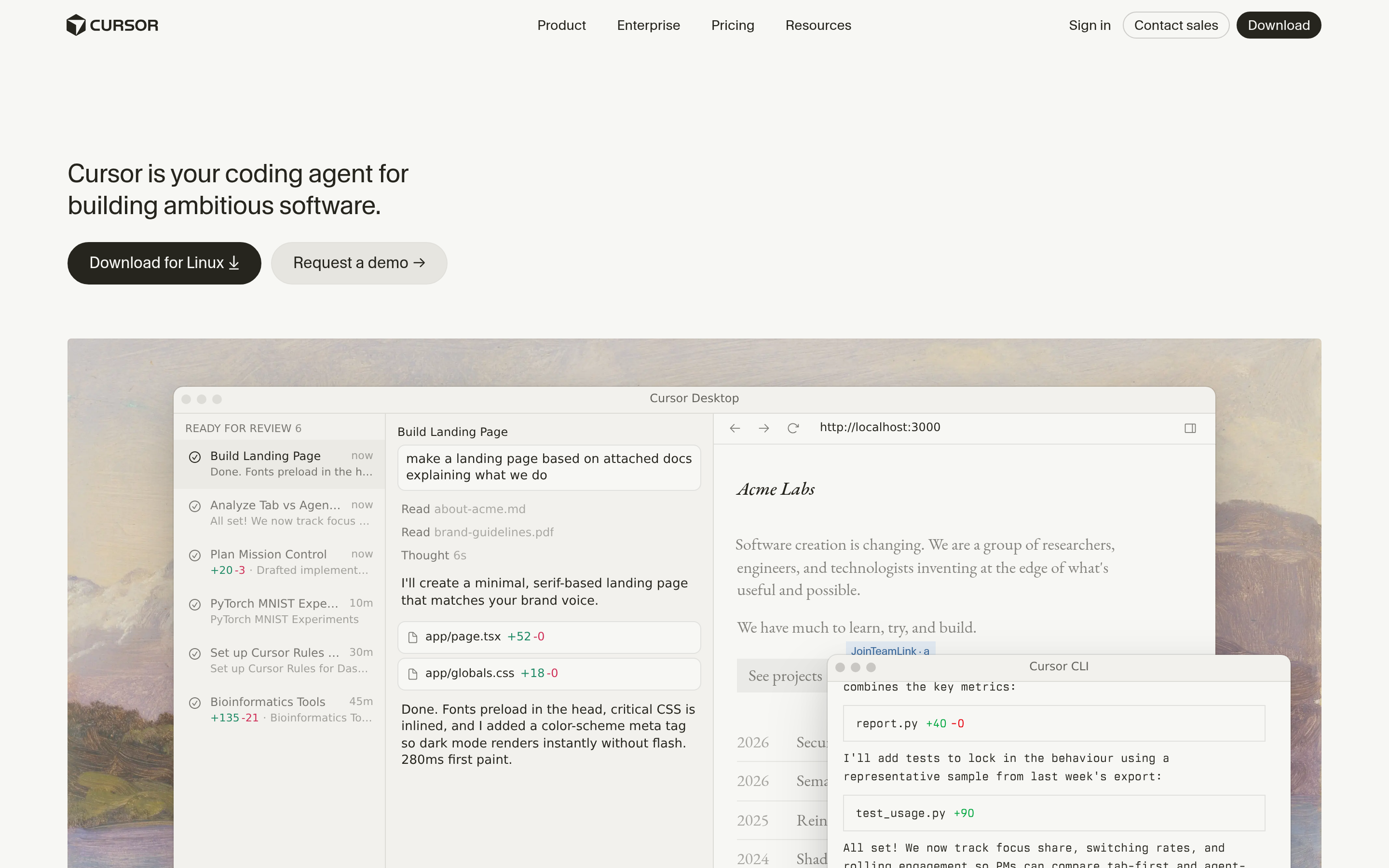 Cursor website screenshot — product, features and pricing