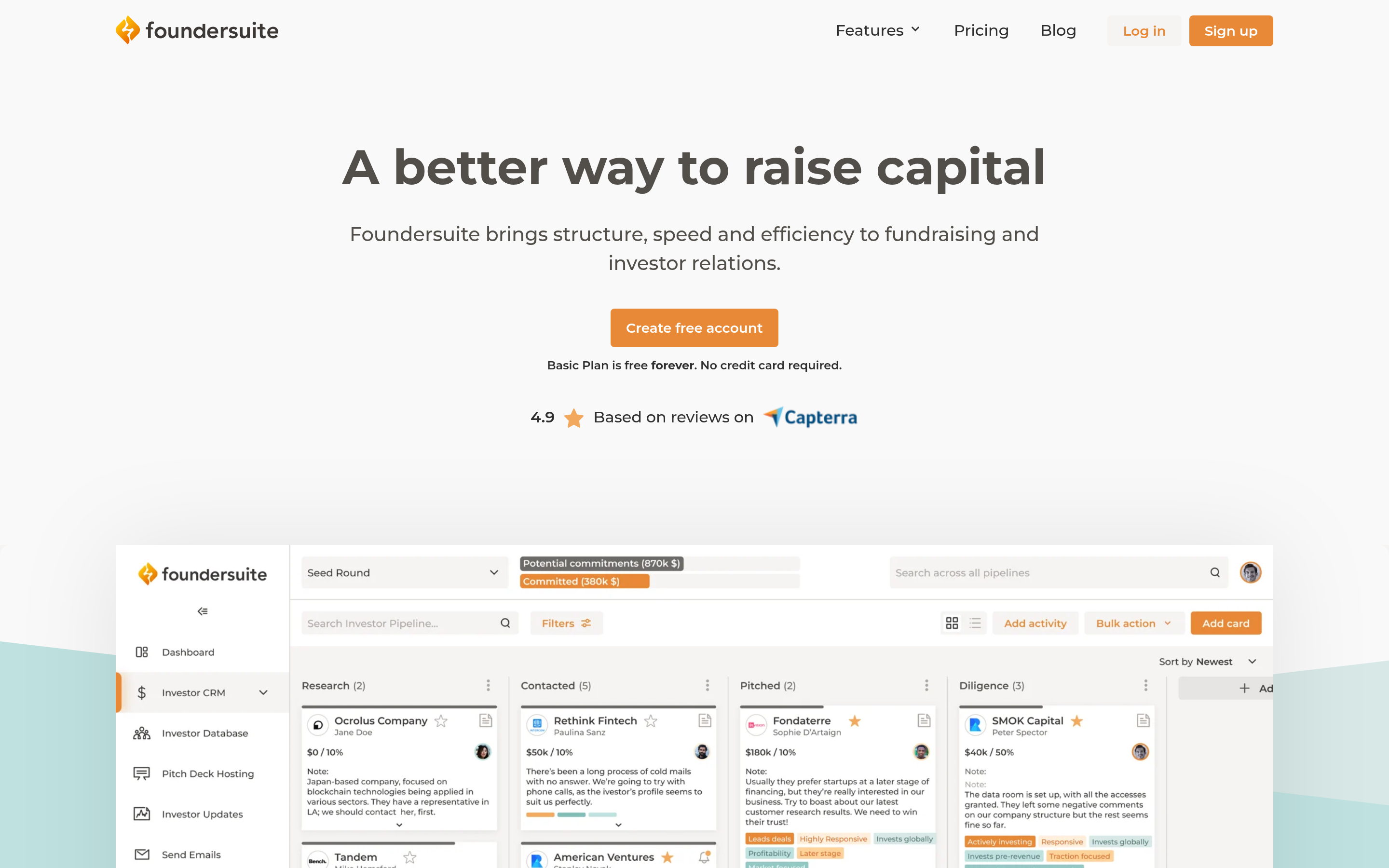 Foundersuite website screenshot — product, features and pricing