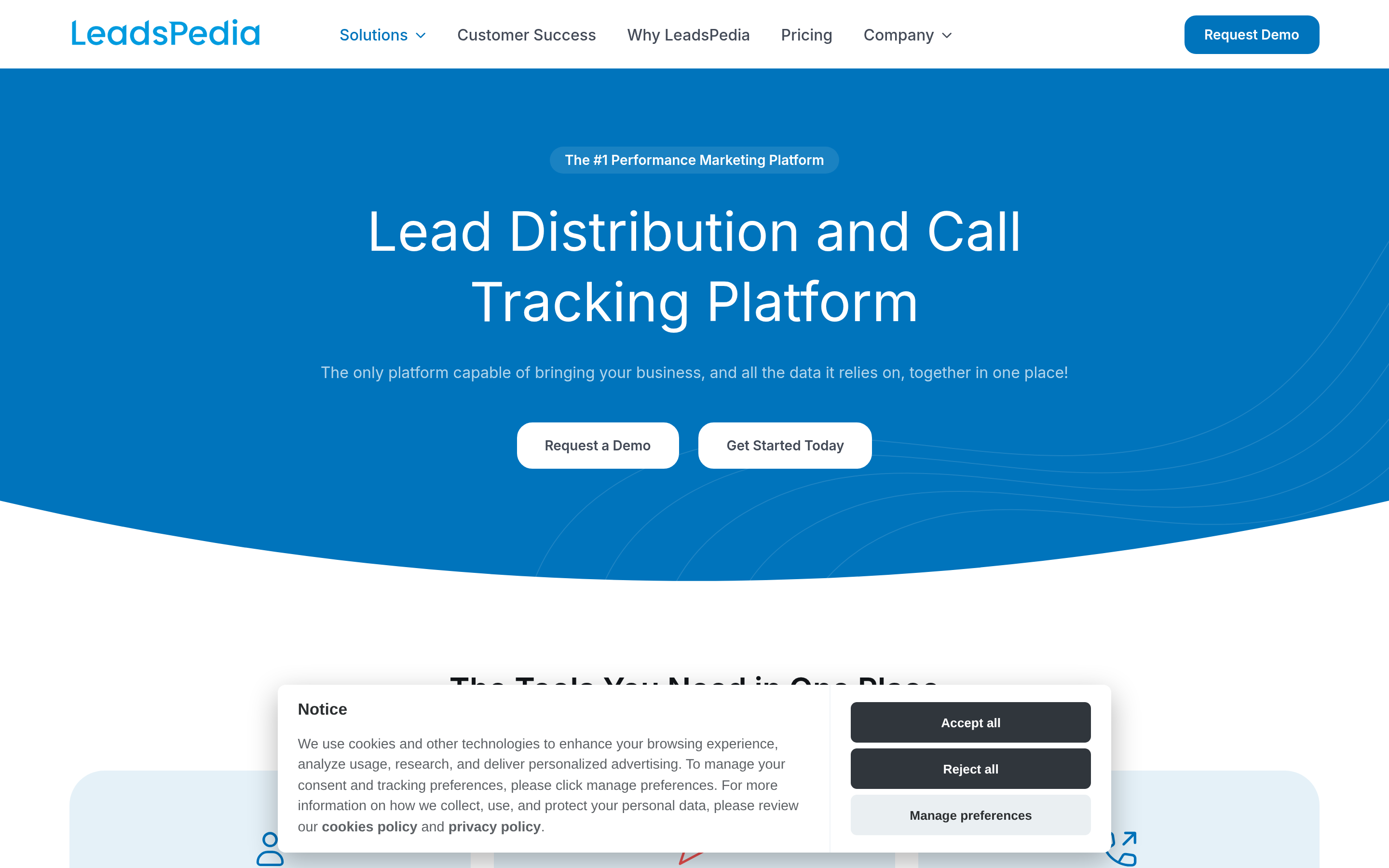 LeadsPedia website screenshot — product, features and pricing