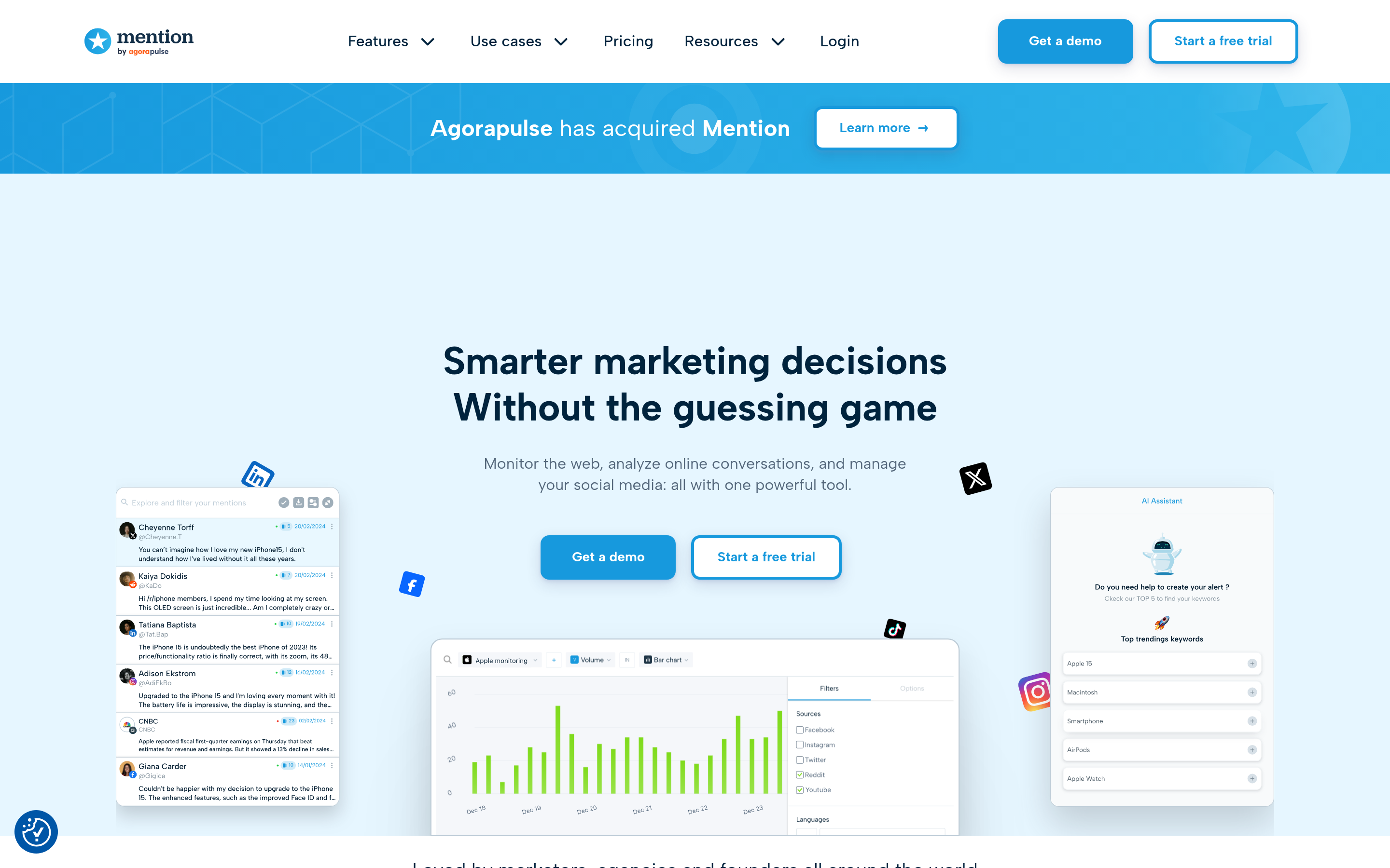 Mention website screenshot — product, features and pricing