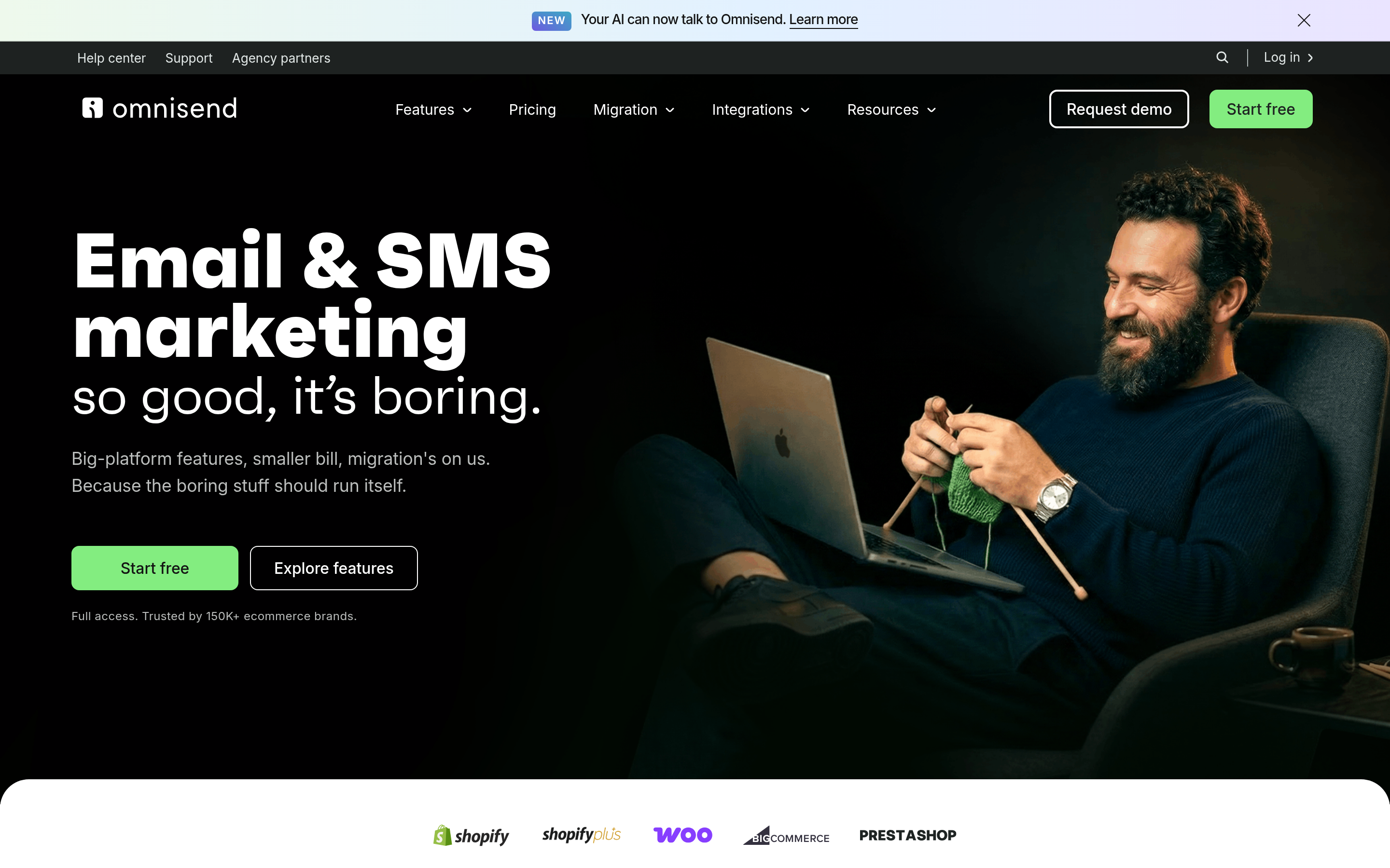 Omnisend website screenshot — product, features and pricing