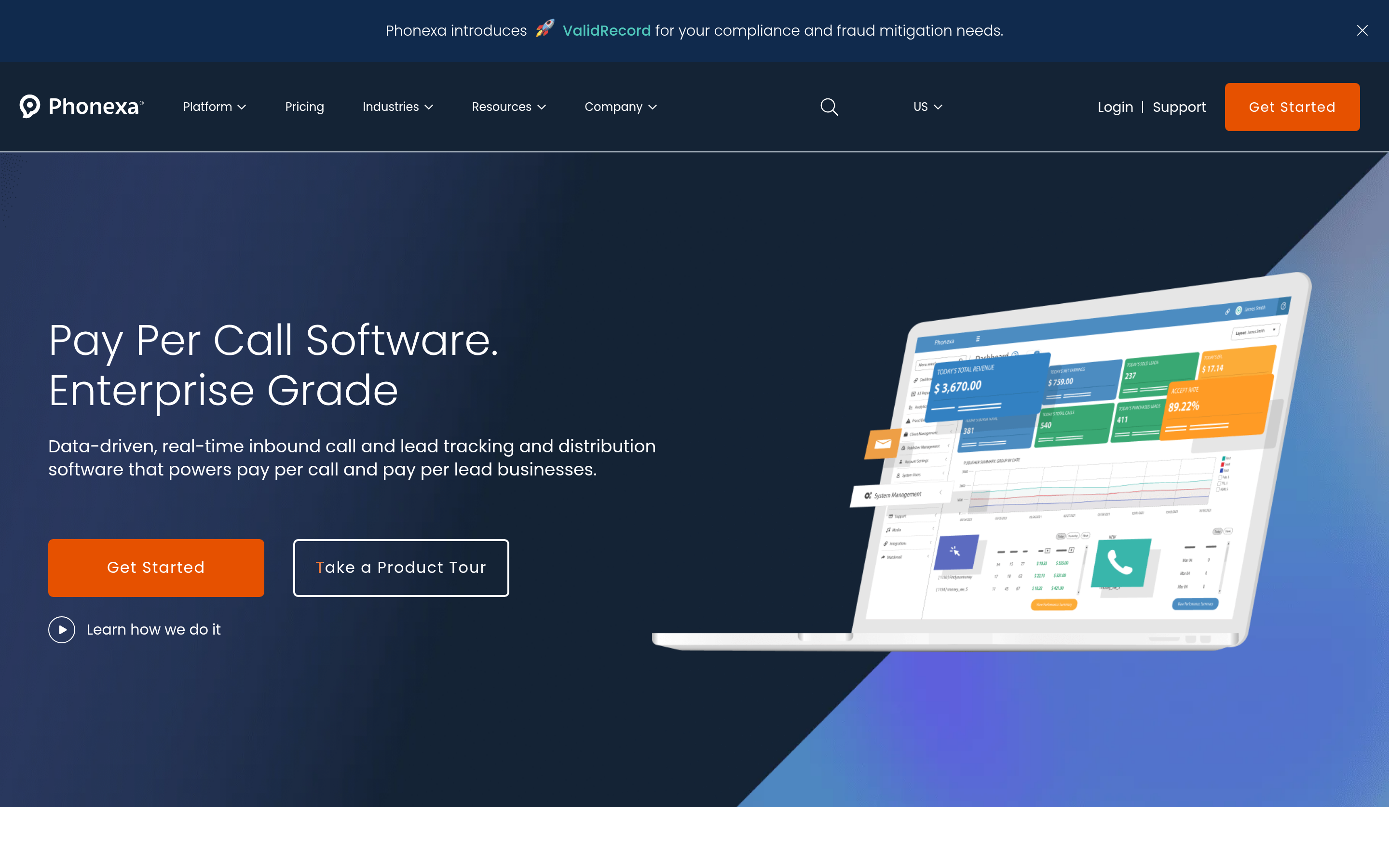 Phonexa website screenshot — product, features and pricing