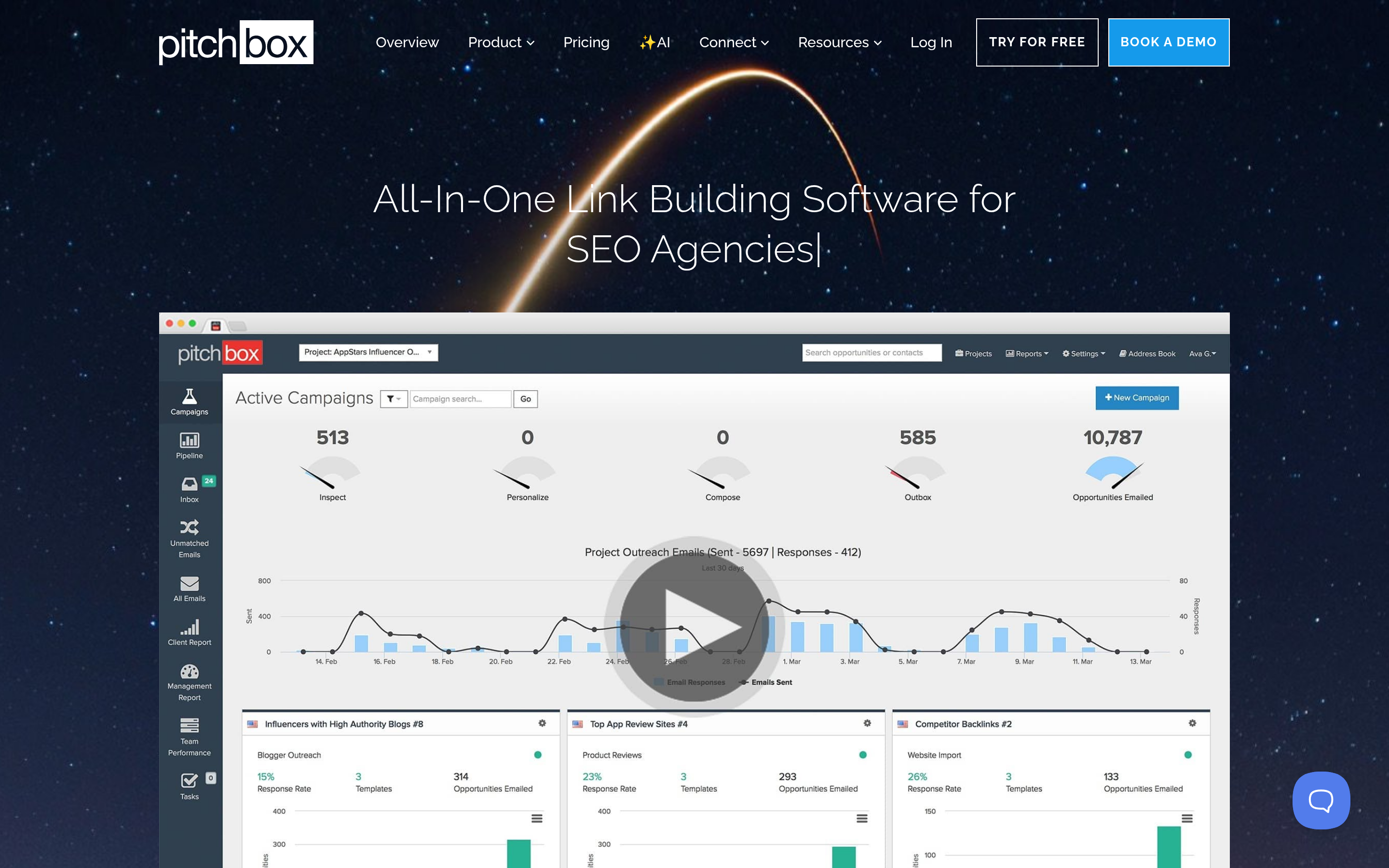 Pitchbox website screenshot — product, features and pricing