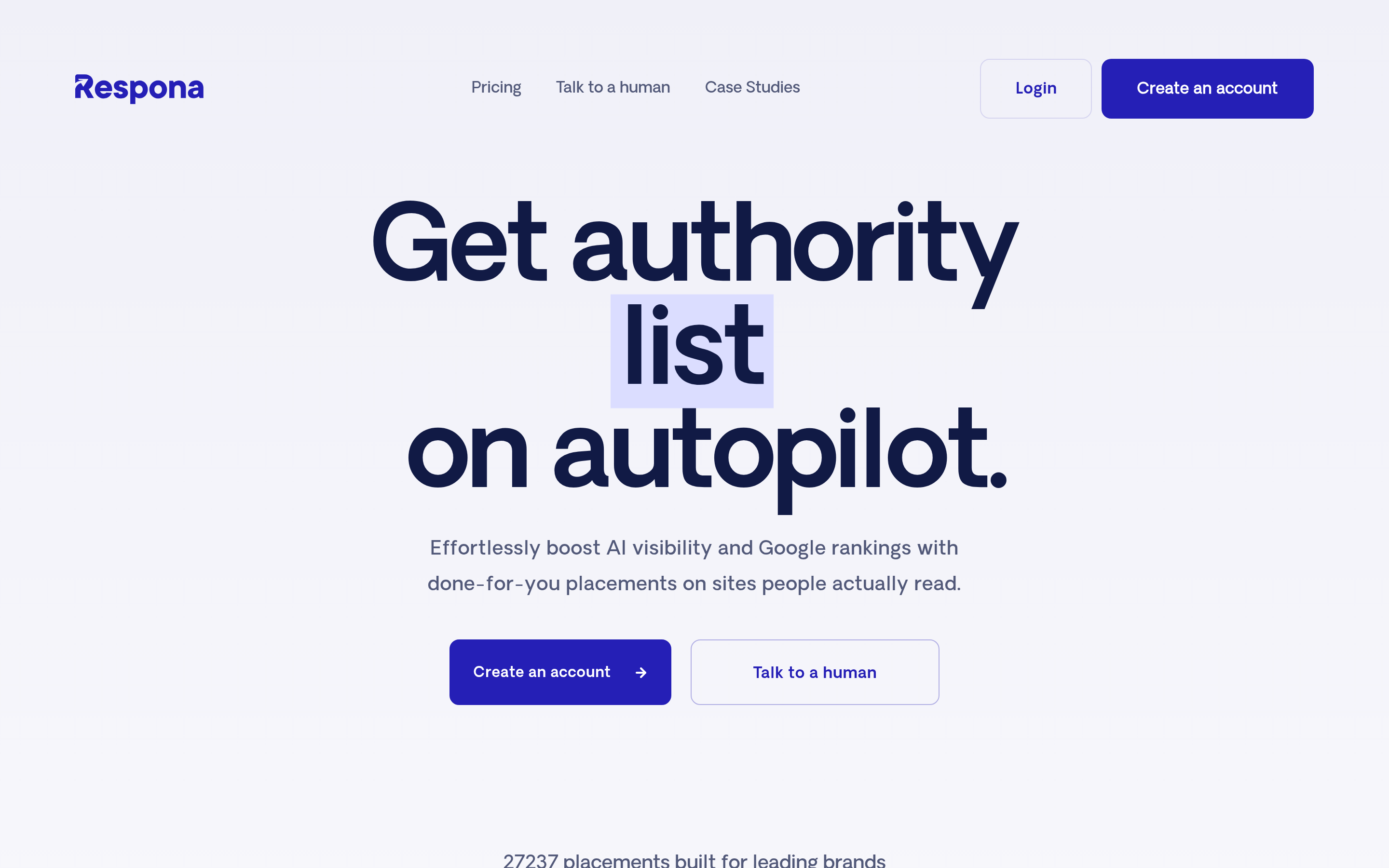 Respona website screenshot — product, features and pricing