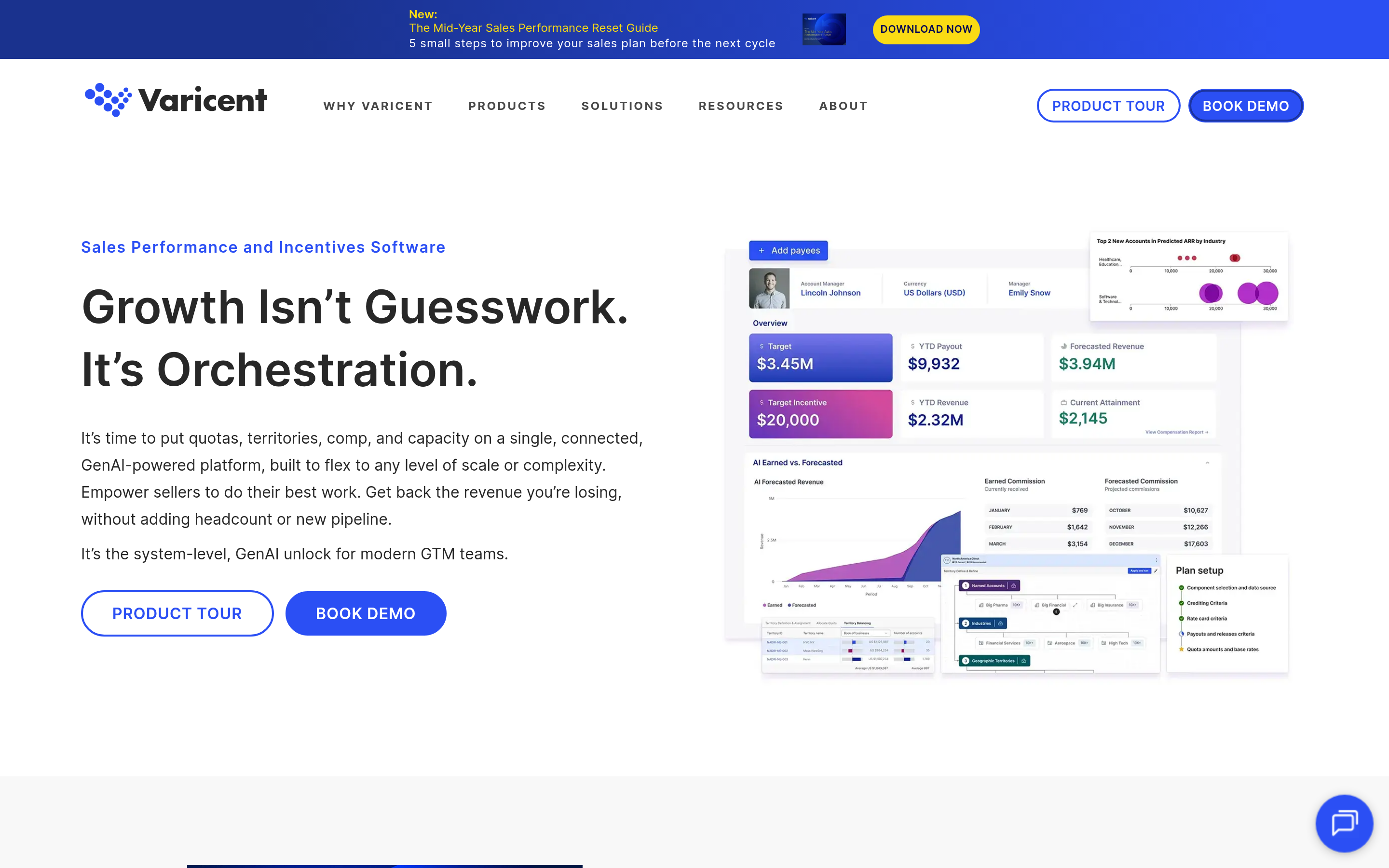 Varicent website screenshot — product, features and pricing