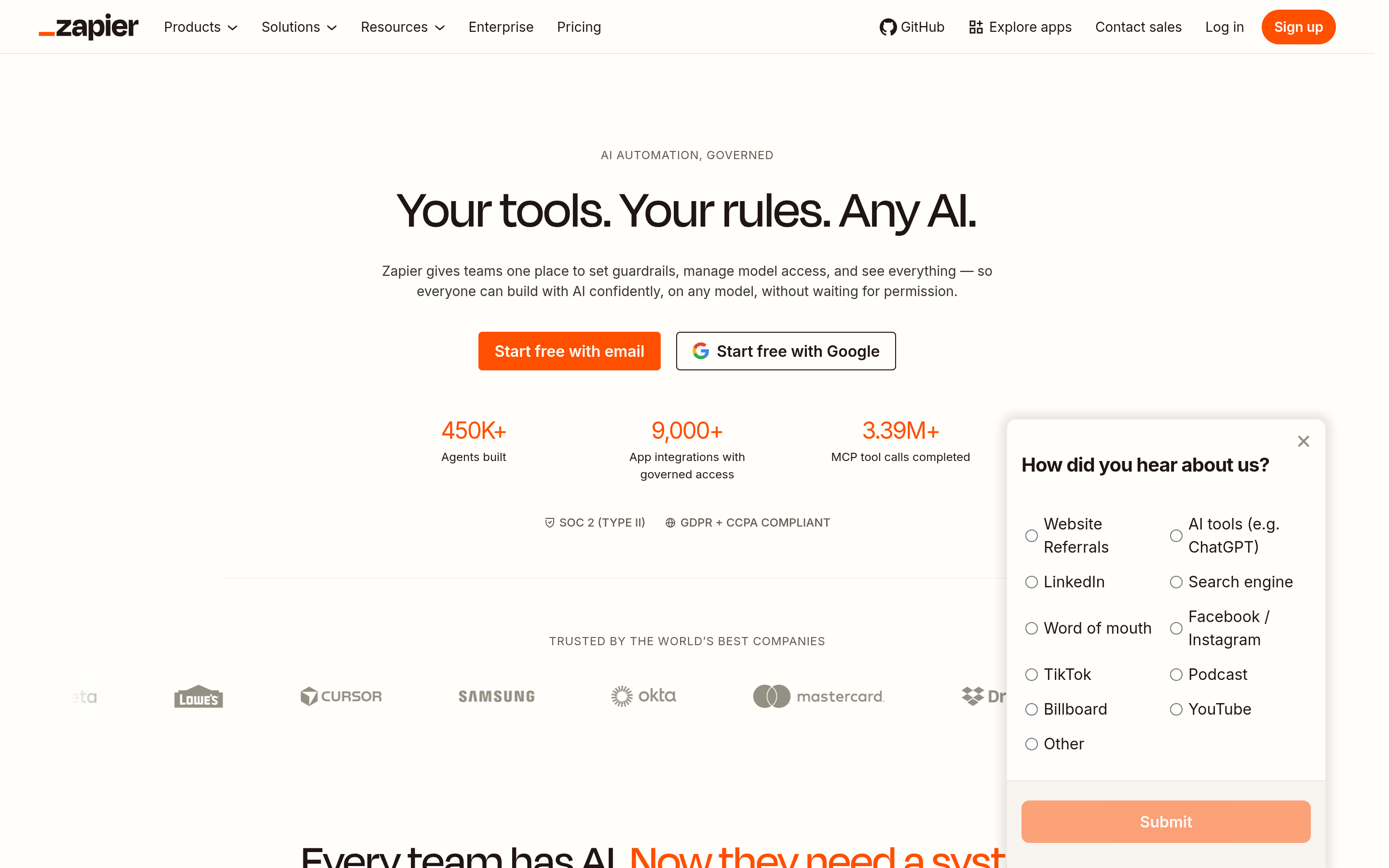 Zapier website screenshot — product, features and pricing
