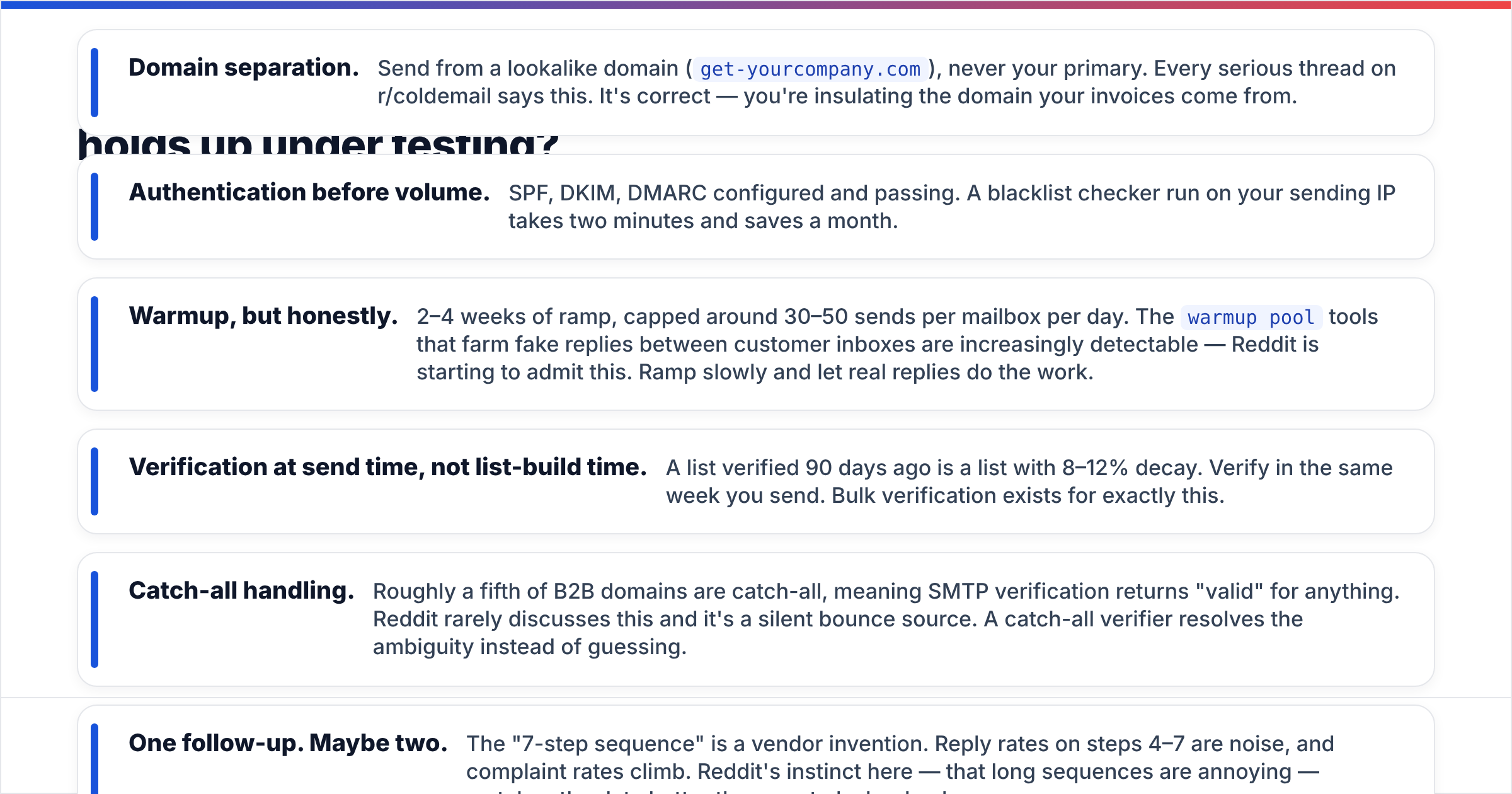 Diagram: What is the cold email advice Reddit gives that actually holds up under testing