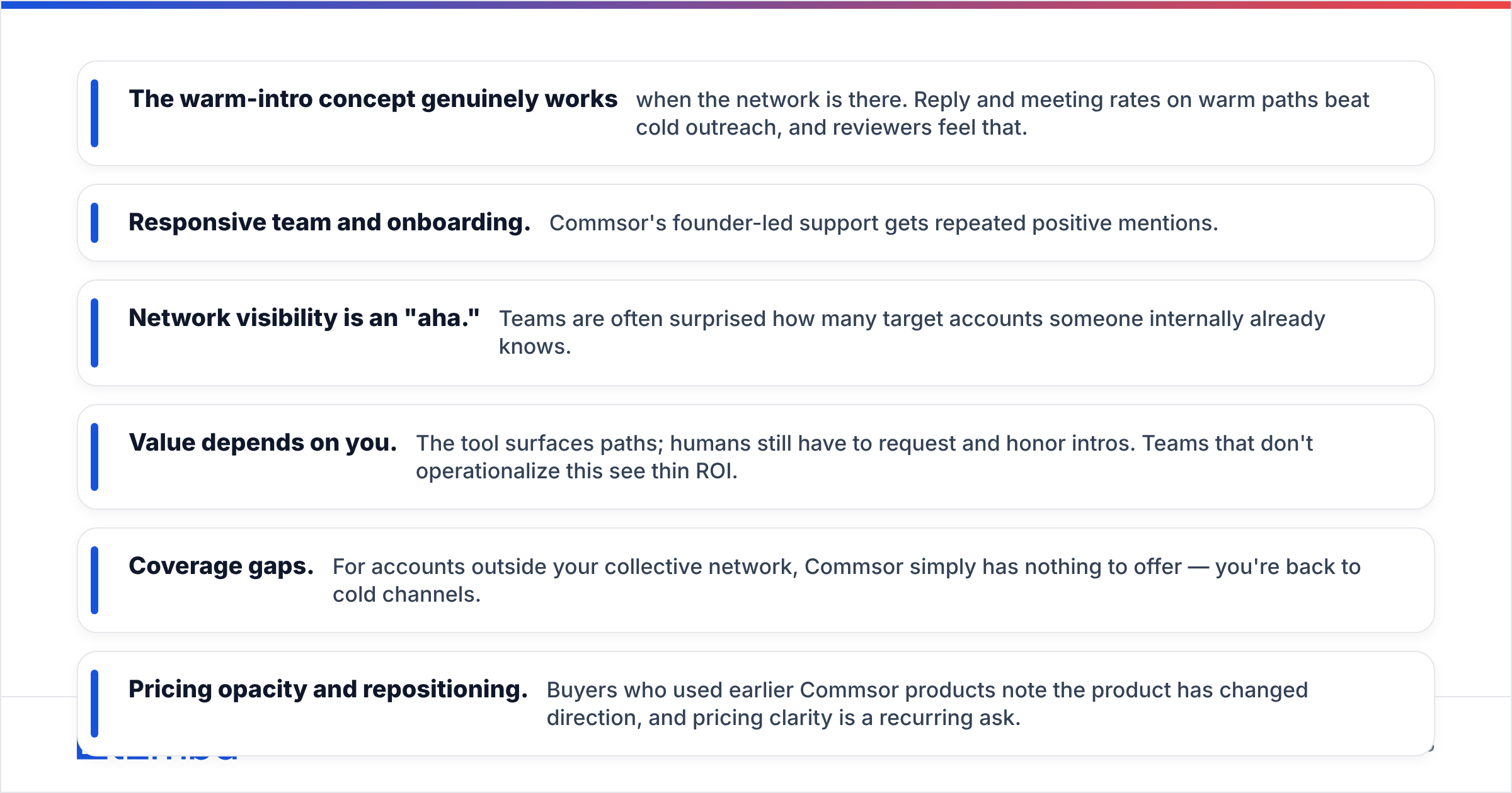 Diagram: What do Commsor reviews say