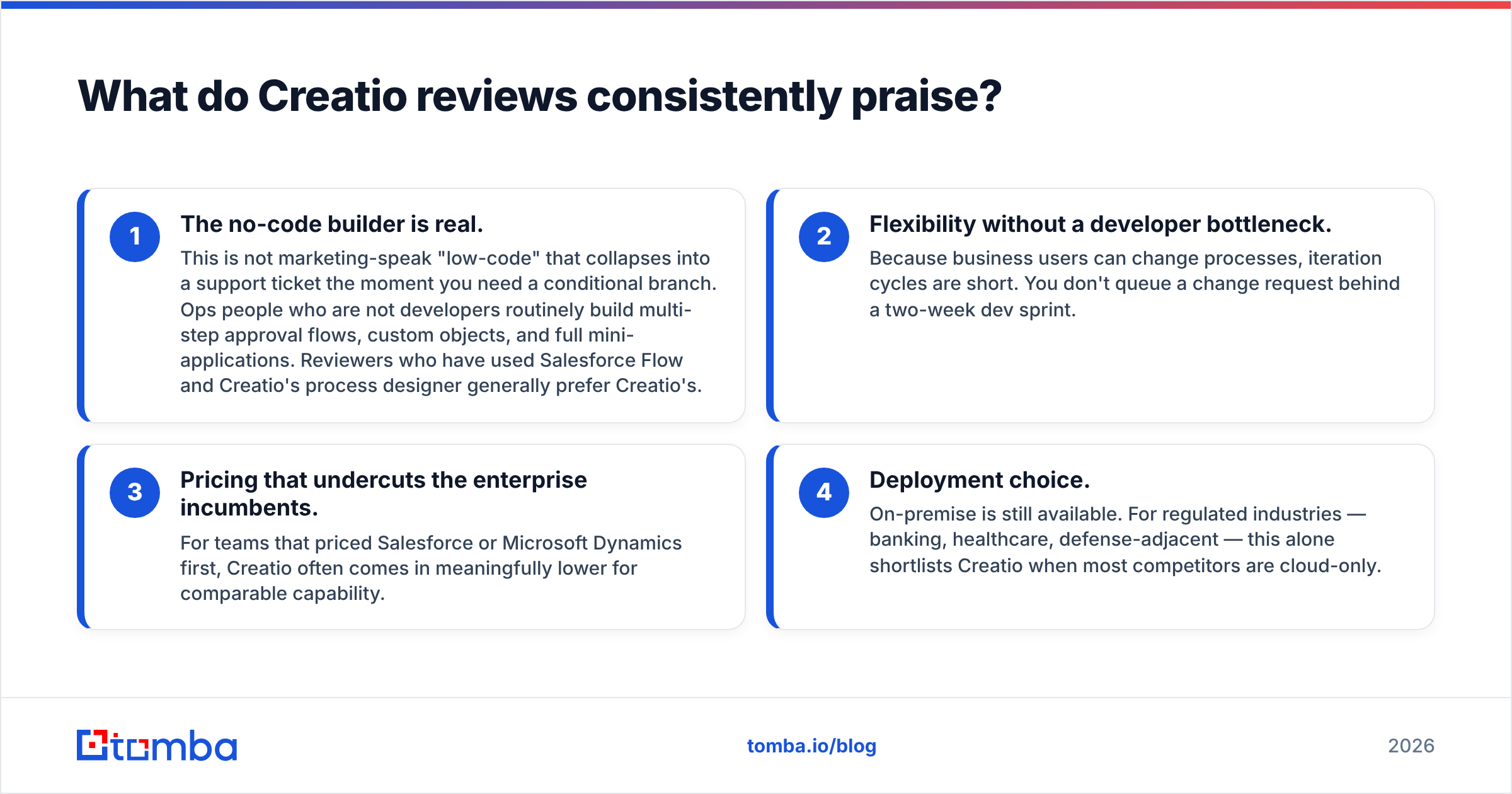 Diagram: What do Creatio reviews consistently praise