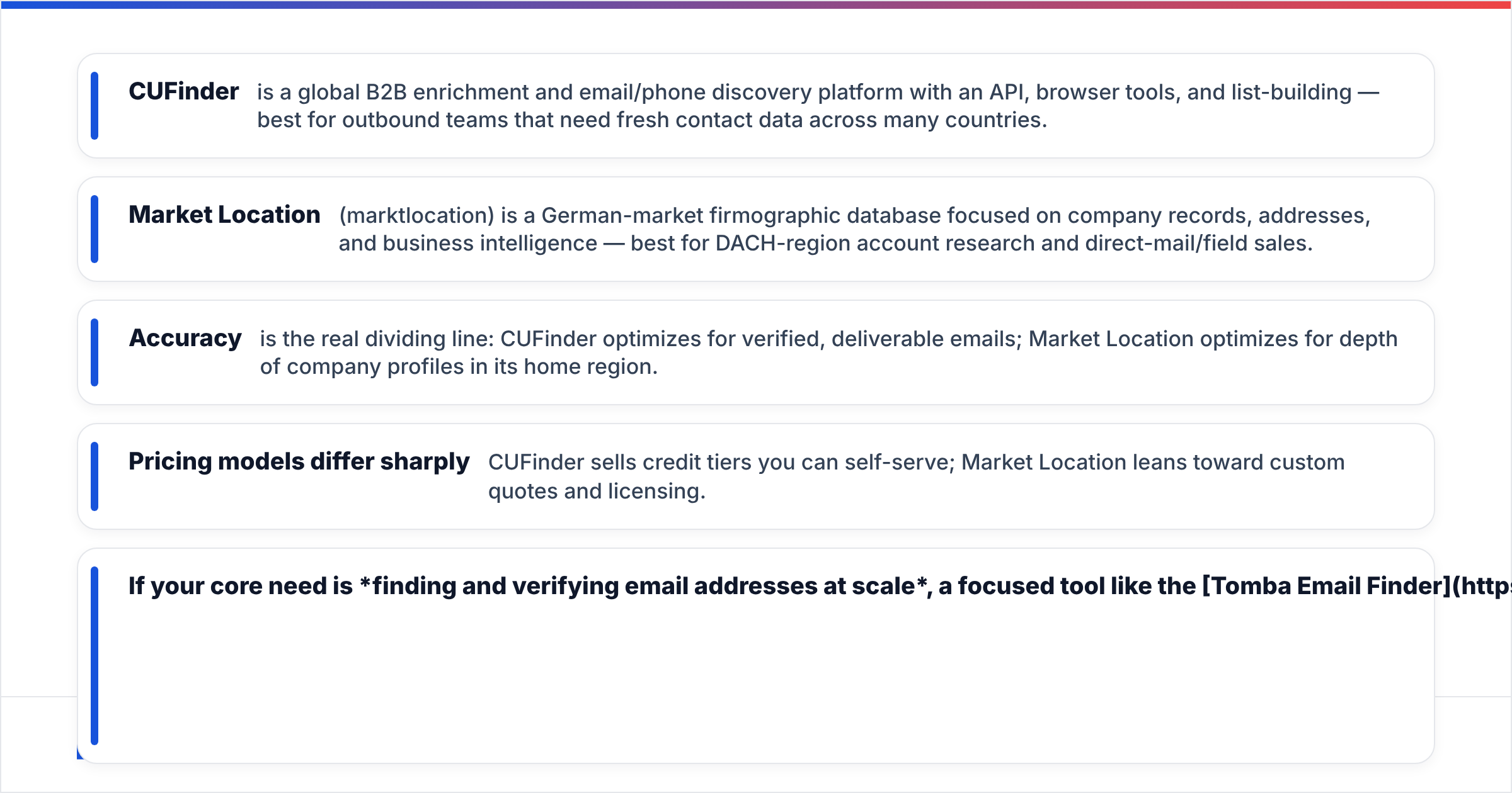 Diagram: TL;DR — CUFinder vs Market Location at a glance