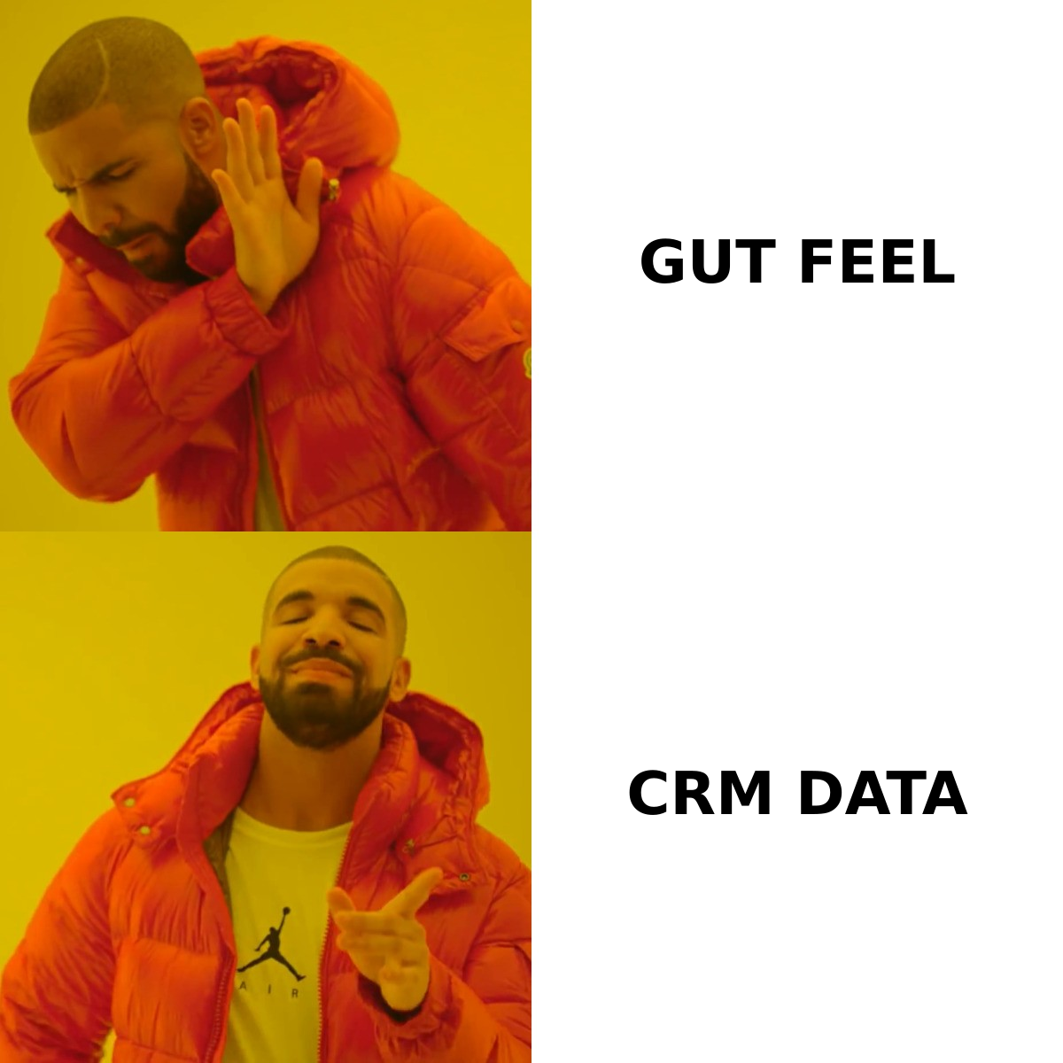Drake meme preferring clean CRM data over gut-feel guessing