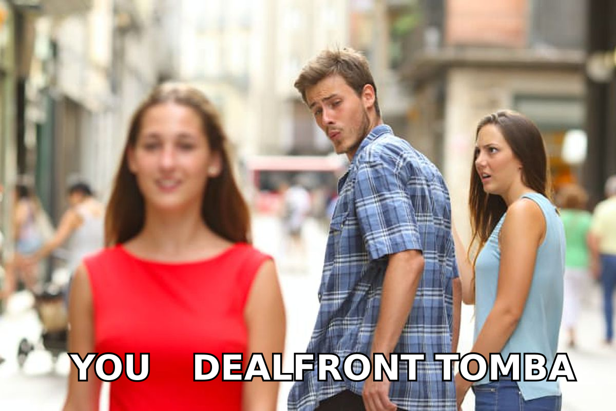 Sales rep distracted by a cheaper flat-rate email tool while walking past an enterprise quote