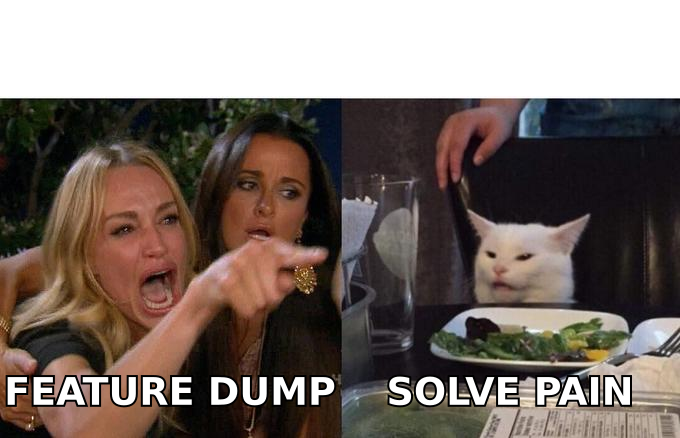 Two sales reps disagreeing over demo style, feature dump versus solving pain