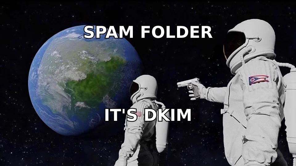 Realizing the spam folder problem was DKIM all along
