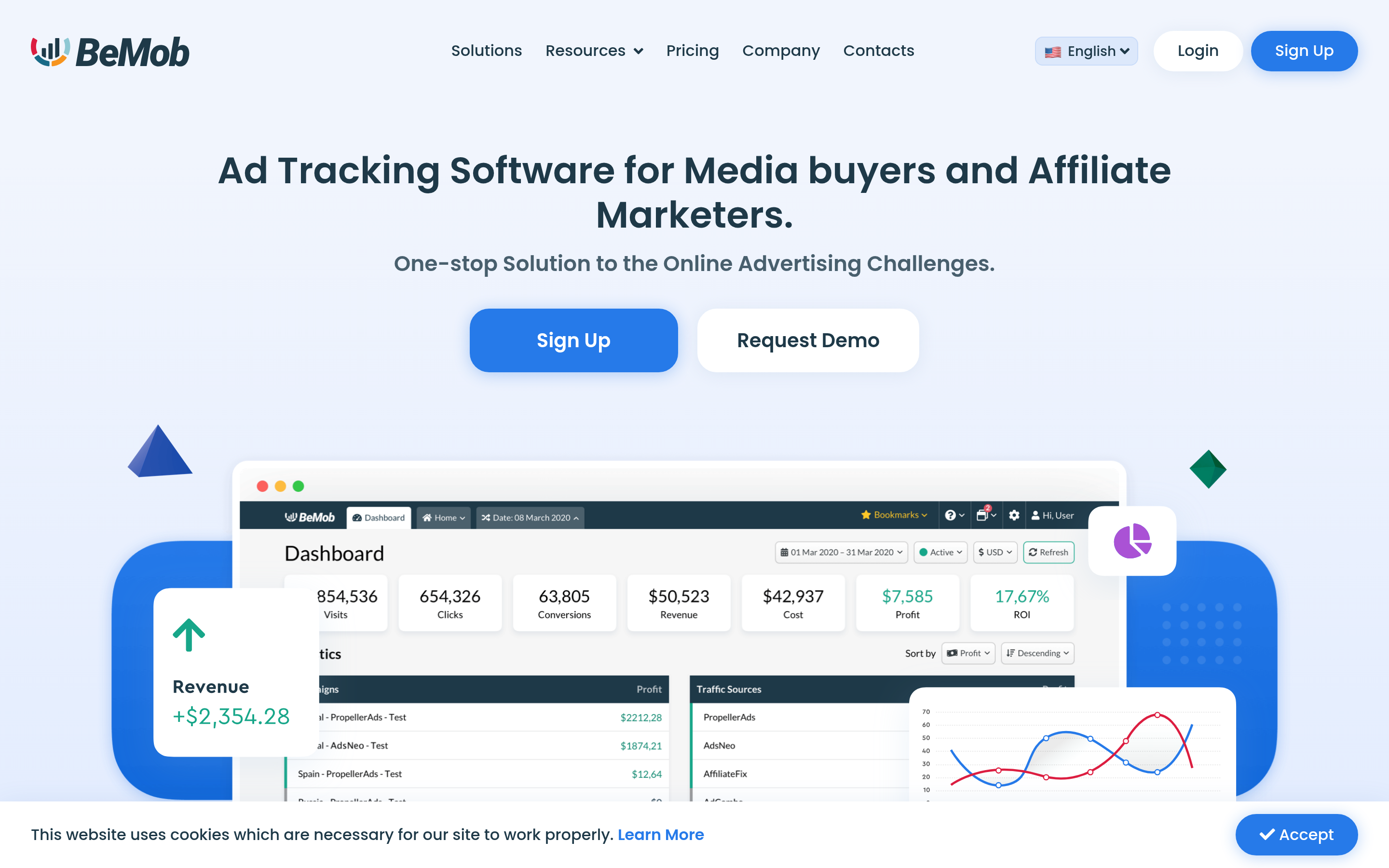BeMob website screenshot — product, features and pricing