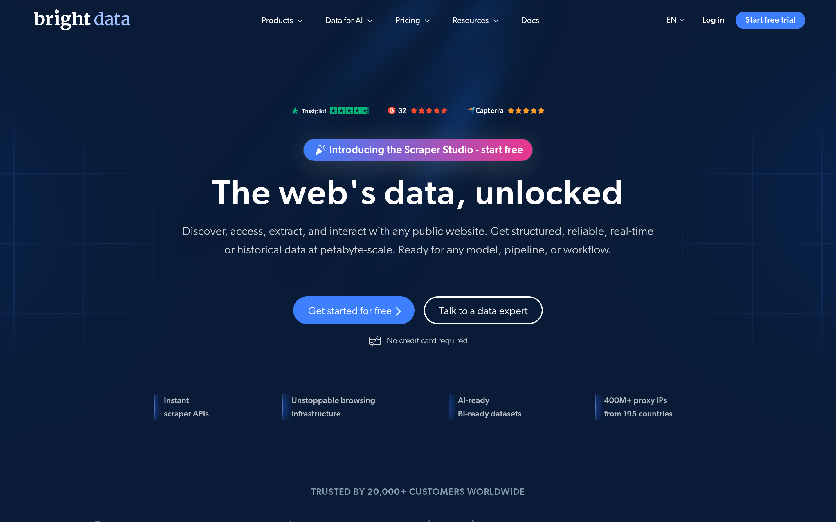 Bright Data website screenshot — product, features and pricing