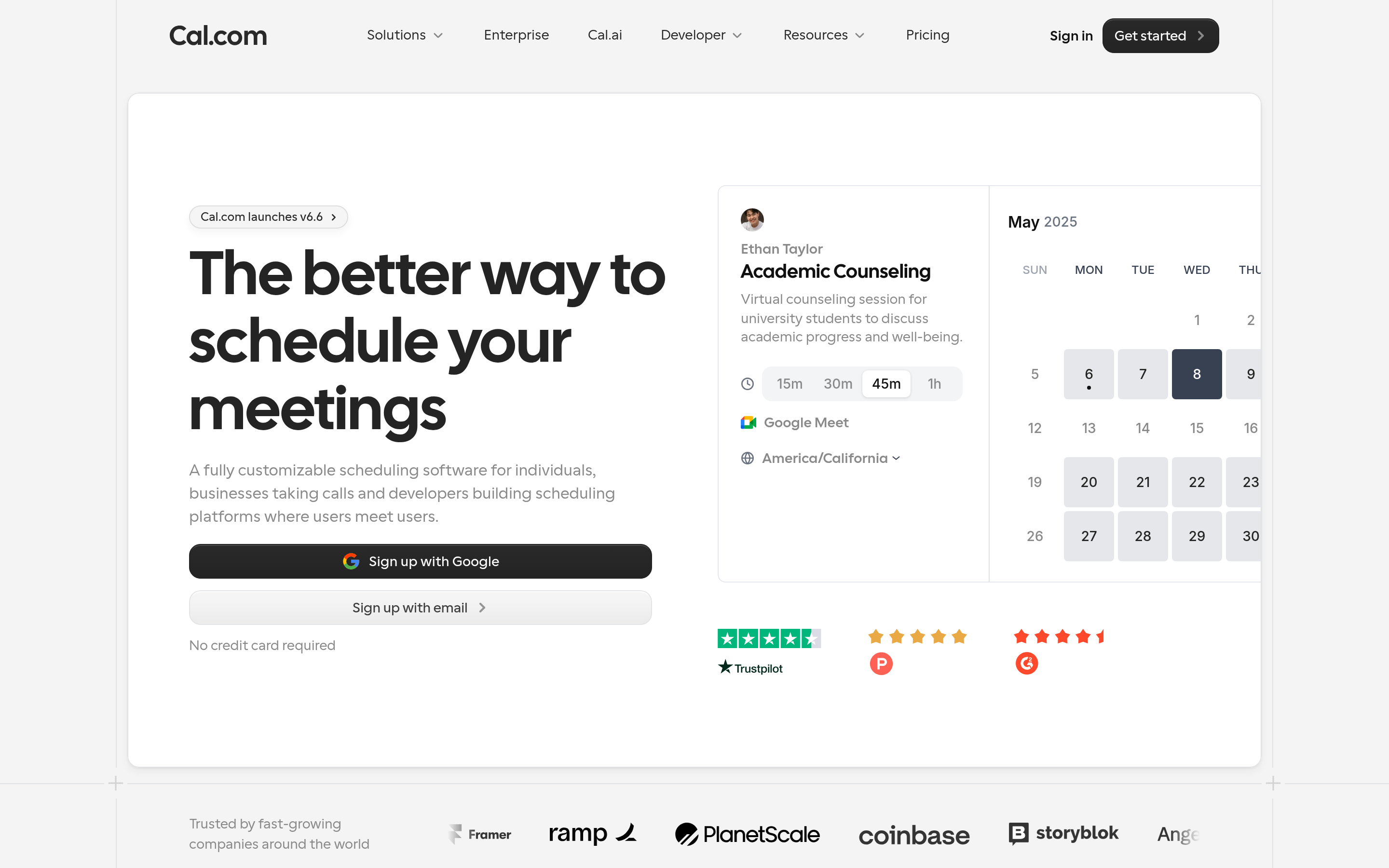 Cal.com website screenshot — product, features and pricing