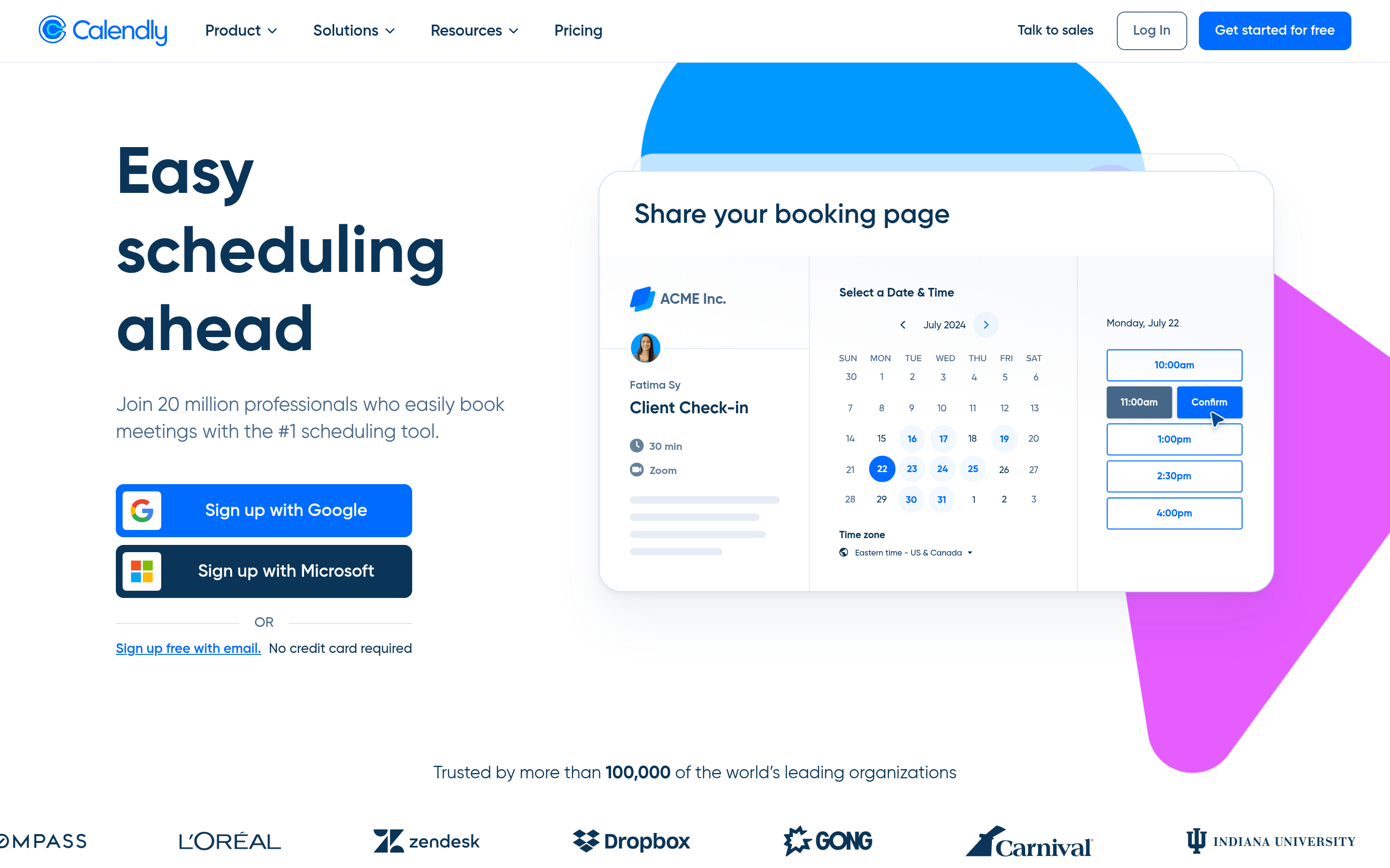 Calendly website screenshot — product, features and pricing