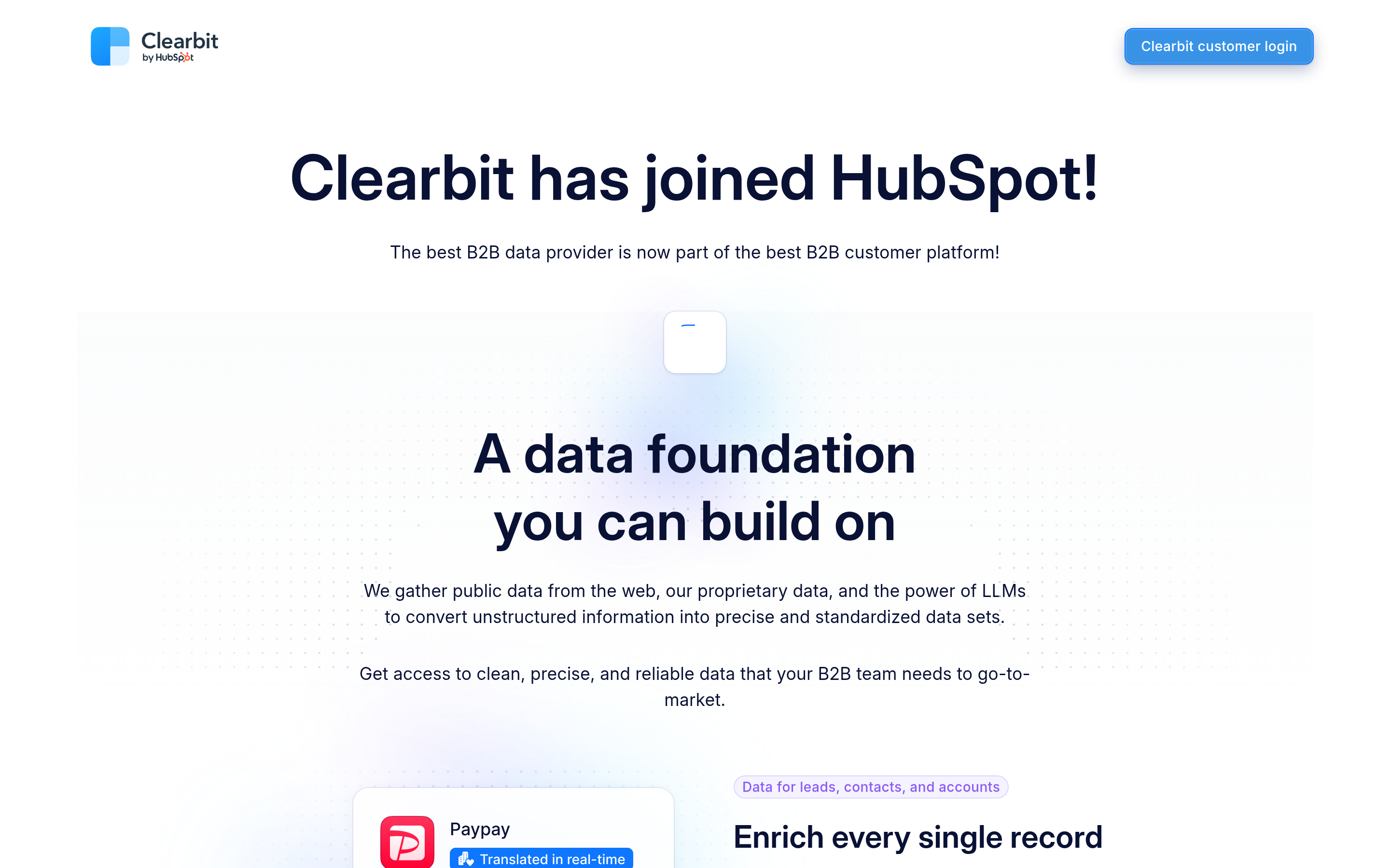 Clearbit website screenshot — product, features and pricing