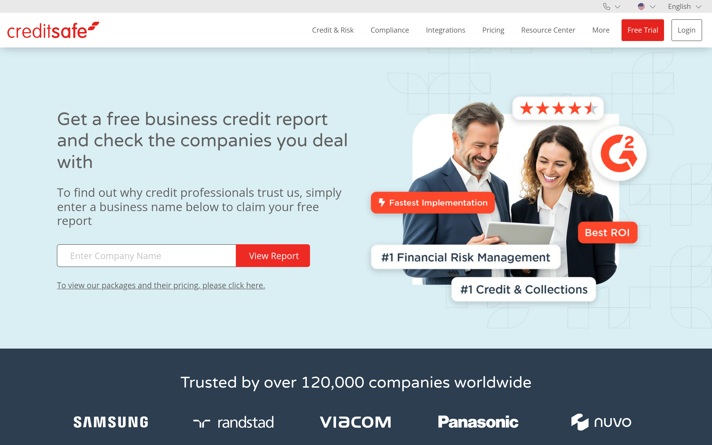Creditsafe website screenshot — product, features and pricing