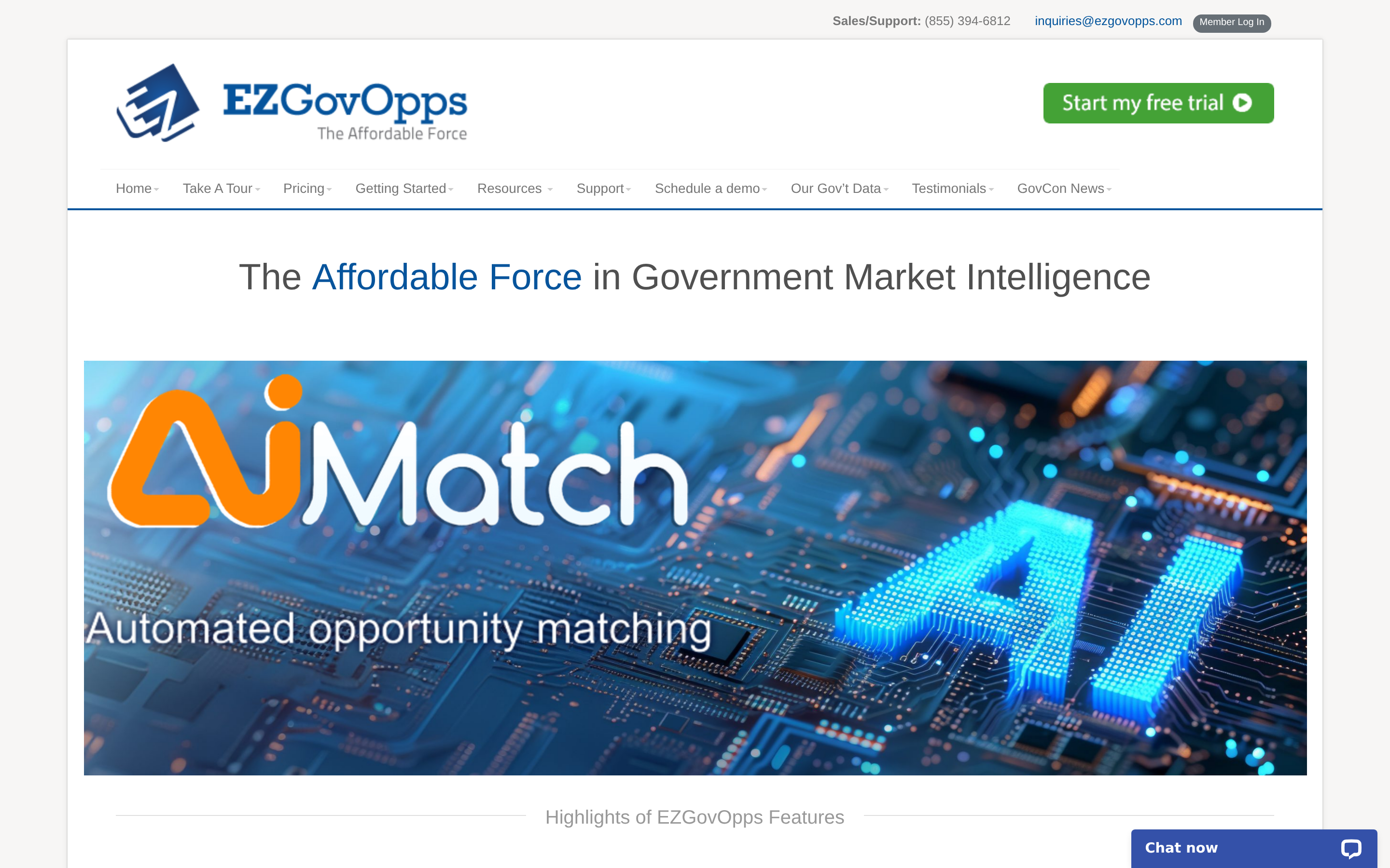 EZGovOpps website screenshot — product, features and pricing