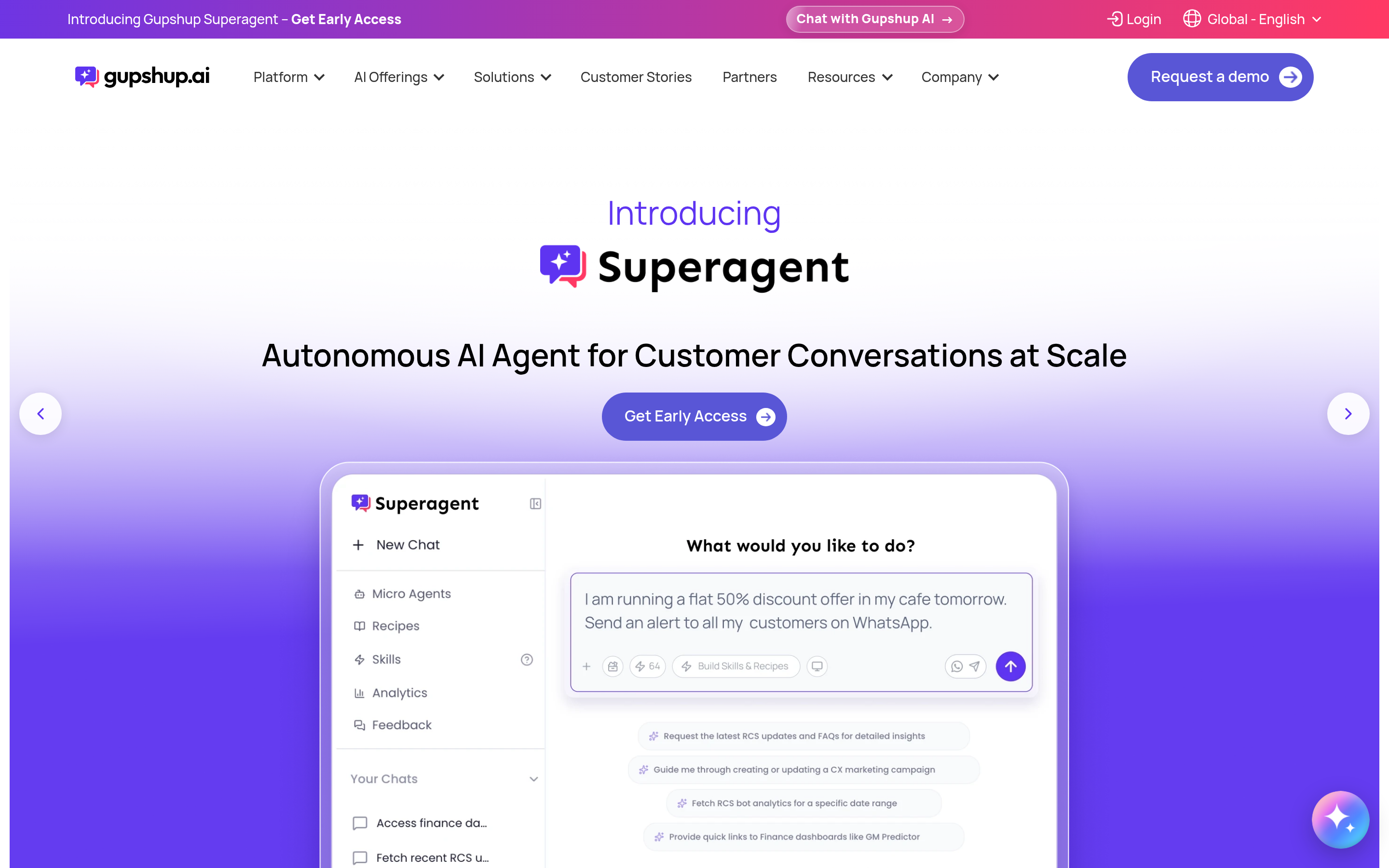 Gupshup website screenshot — product, features and pricing