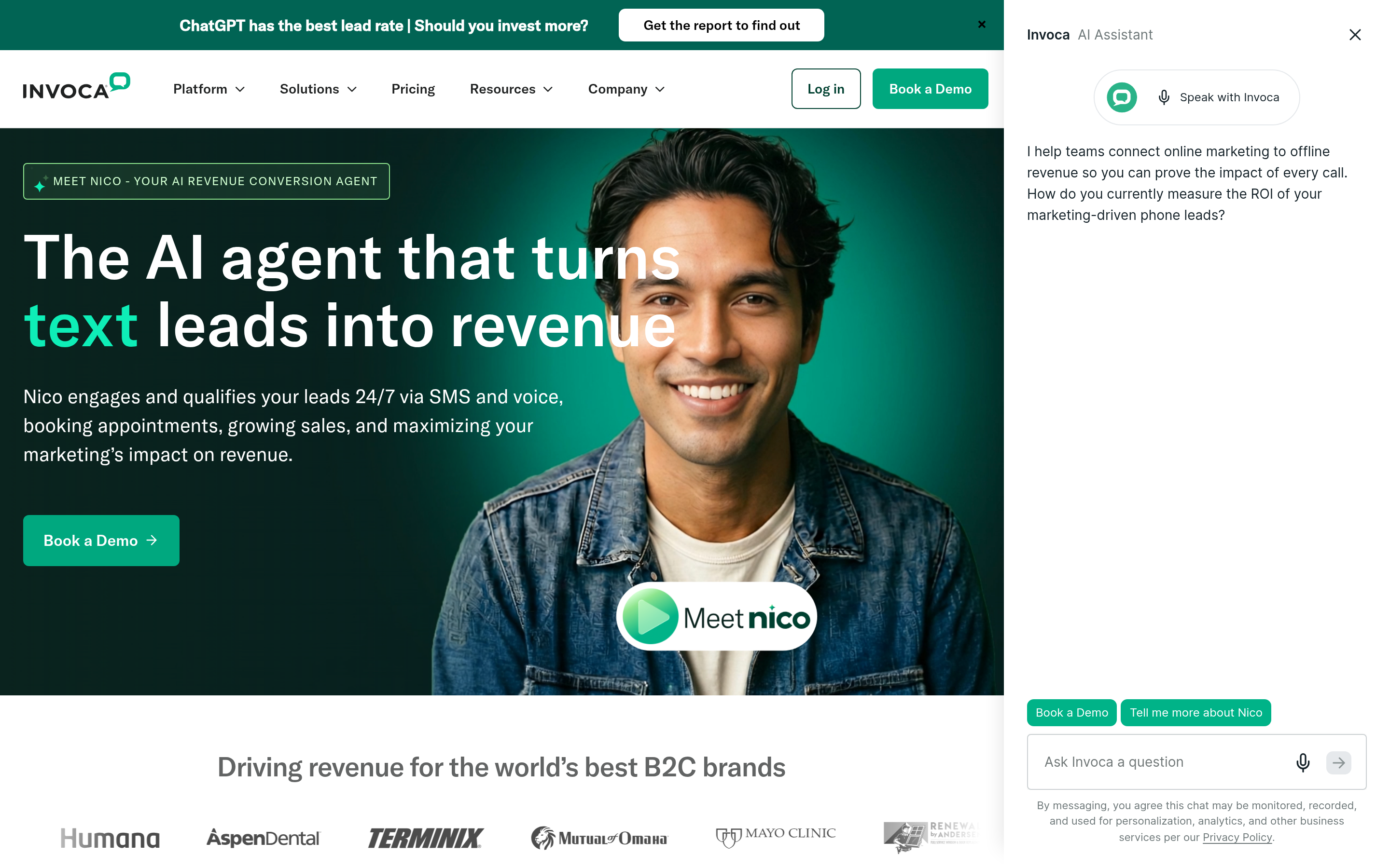Invoca website screenshot — product, features and pricing
