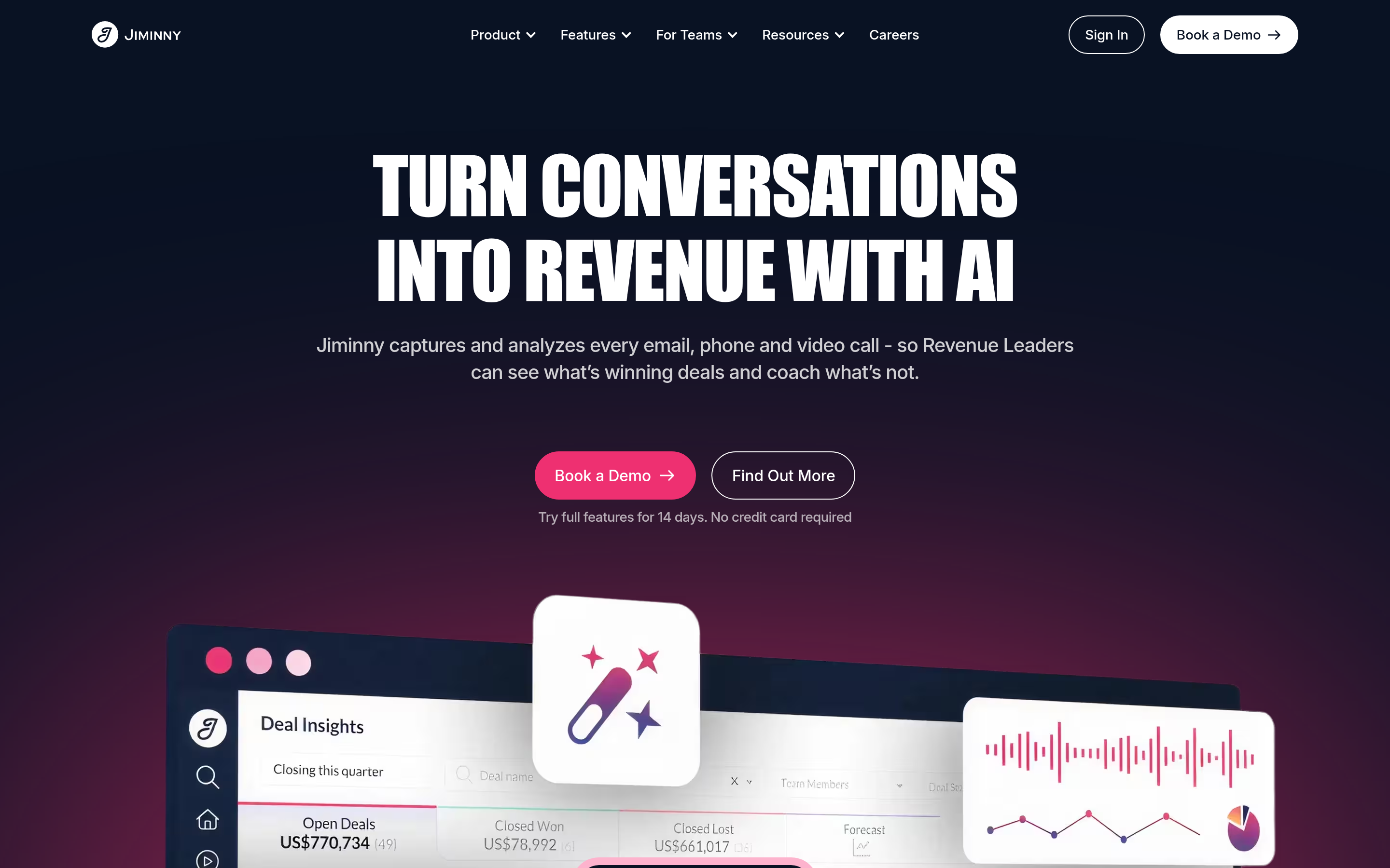 Jiminny website screenshot — product, features and pricing