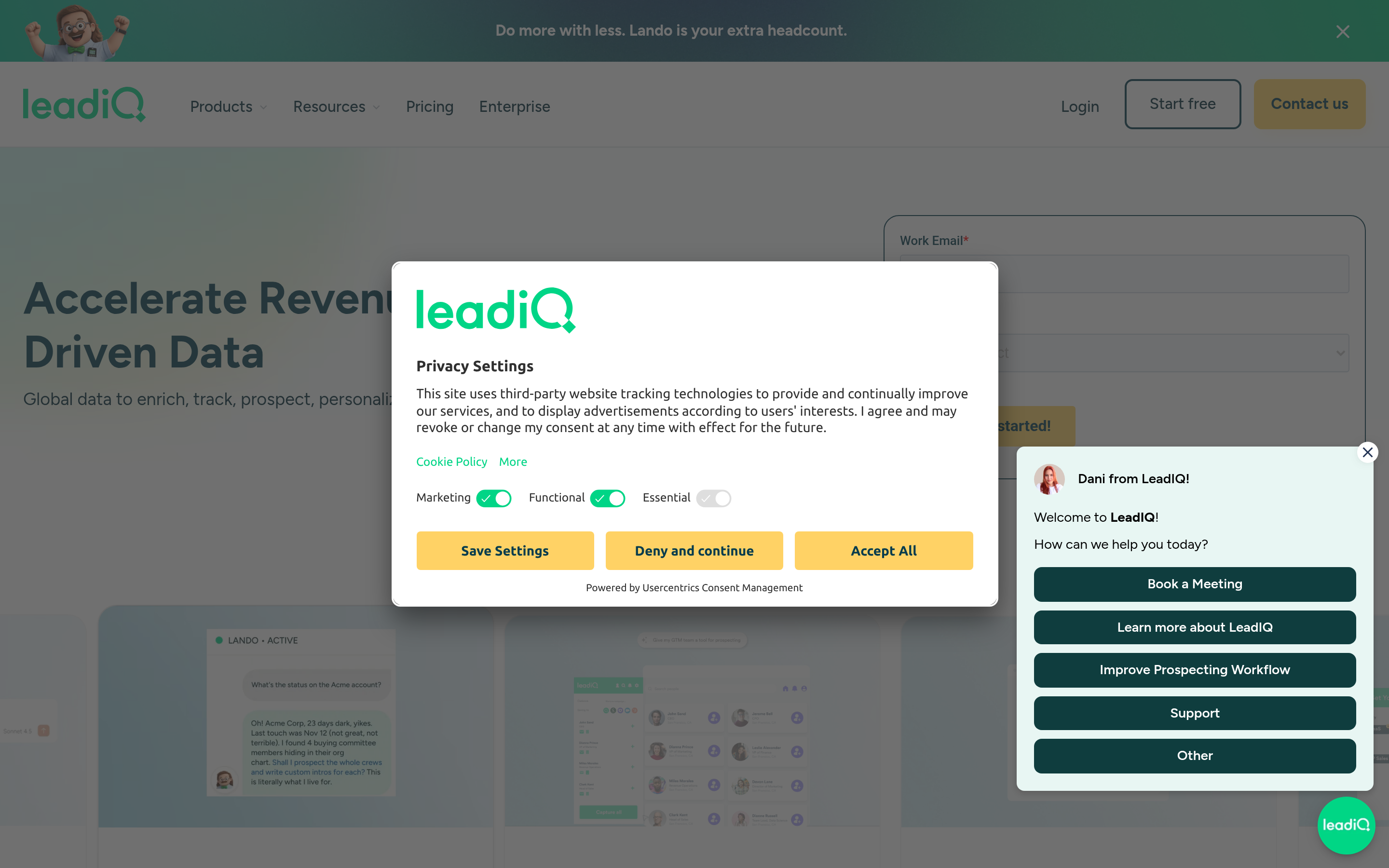 LeadIQ website screenshot — product, features and pricing