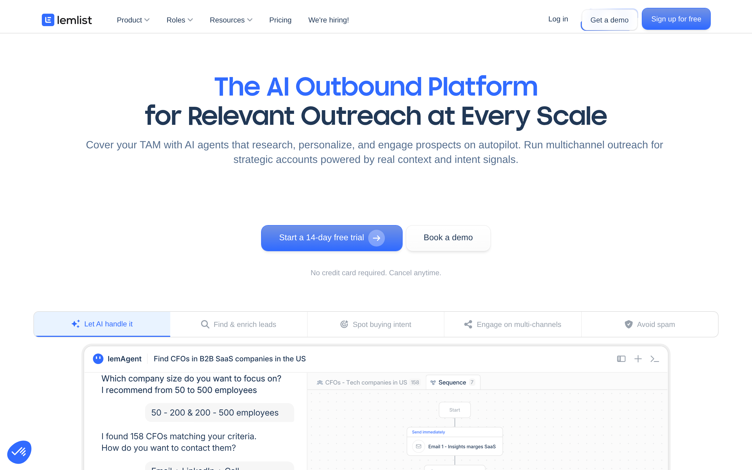 lemlist website screenshot — product, features and pricing