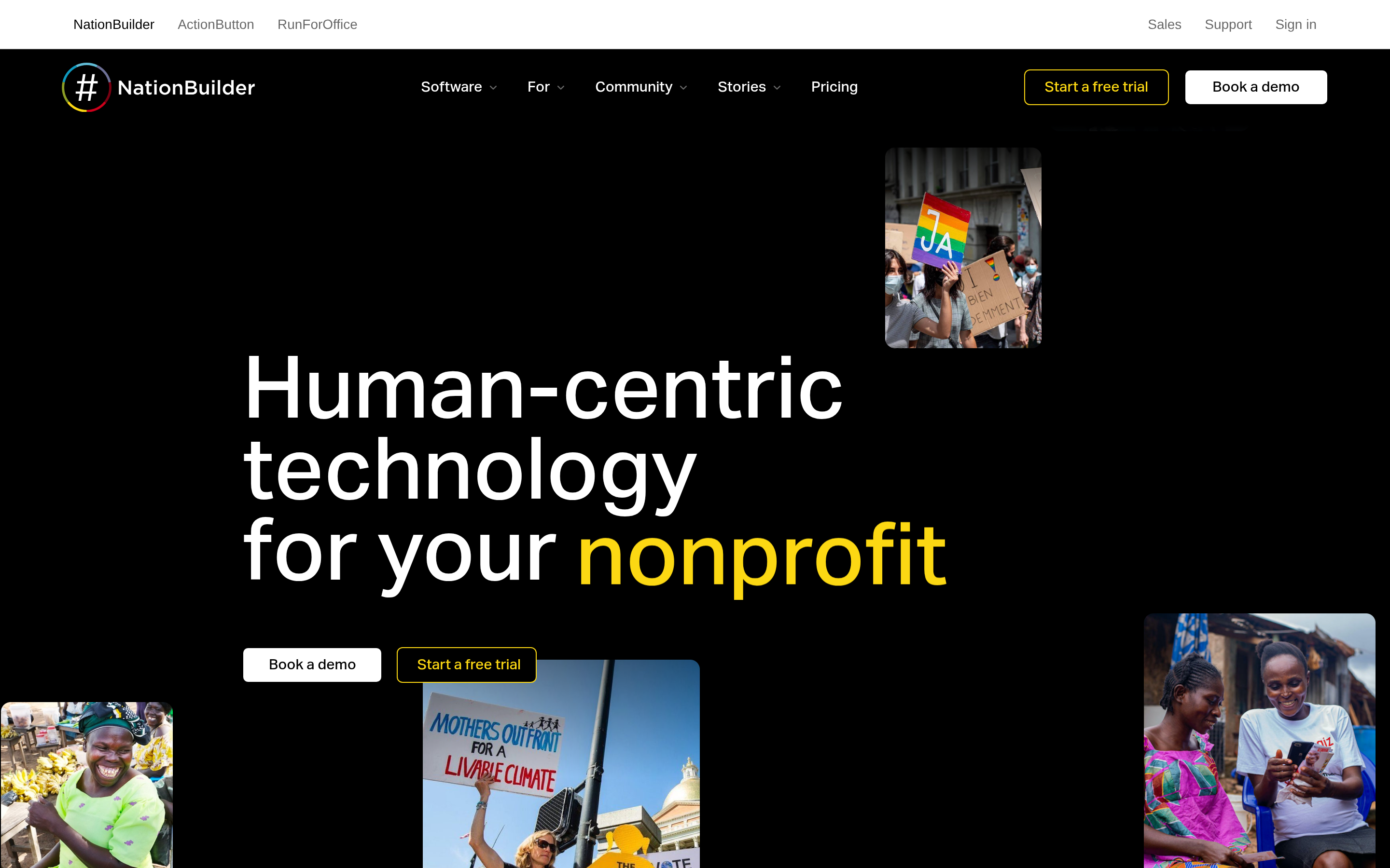 NationBuilder website screenshot — product, features and pricing