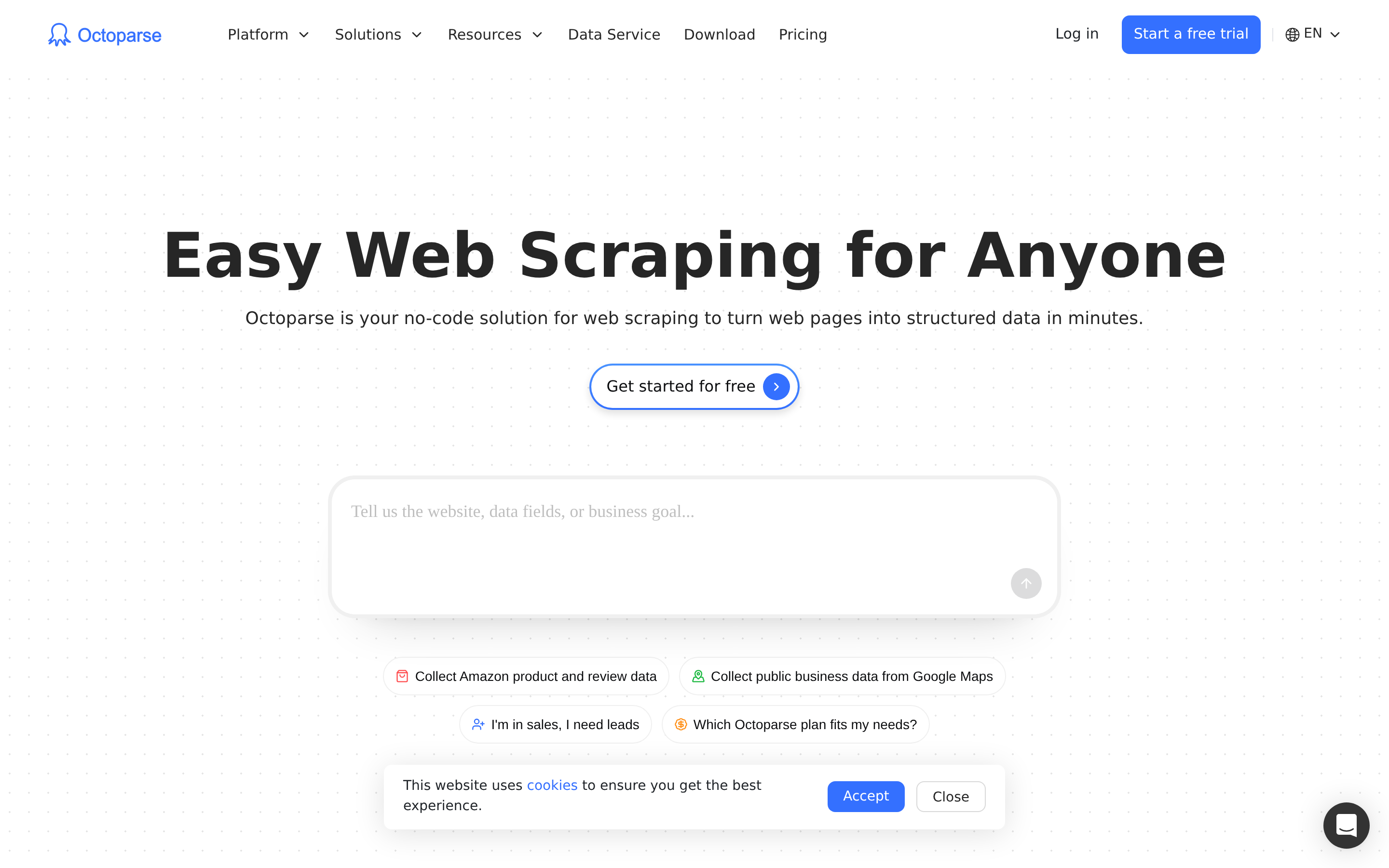 Octoparse website screenshot — product, features and pricing