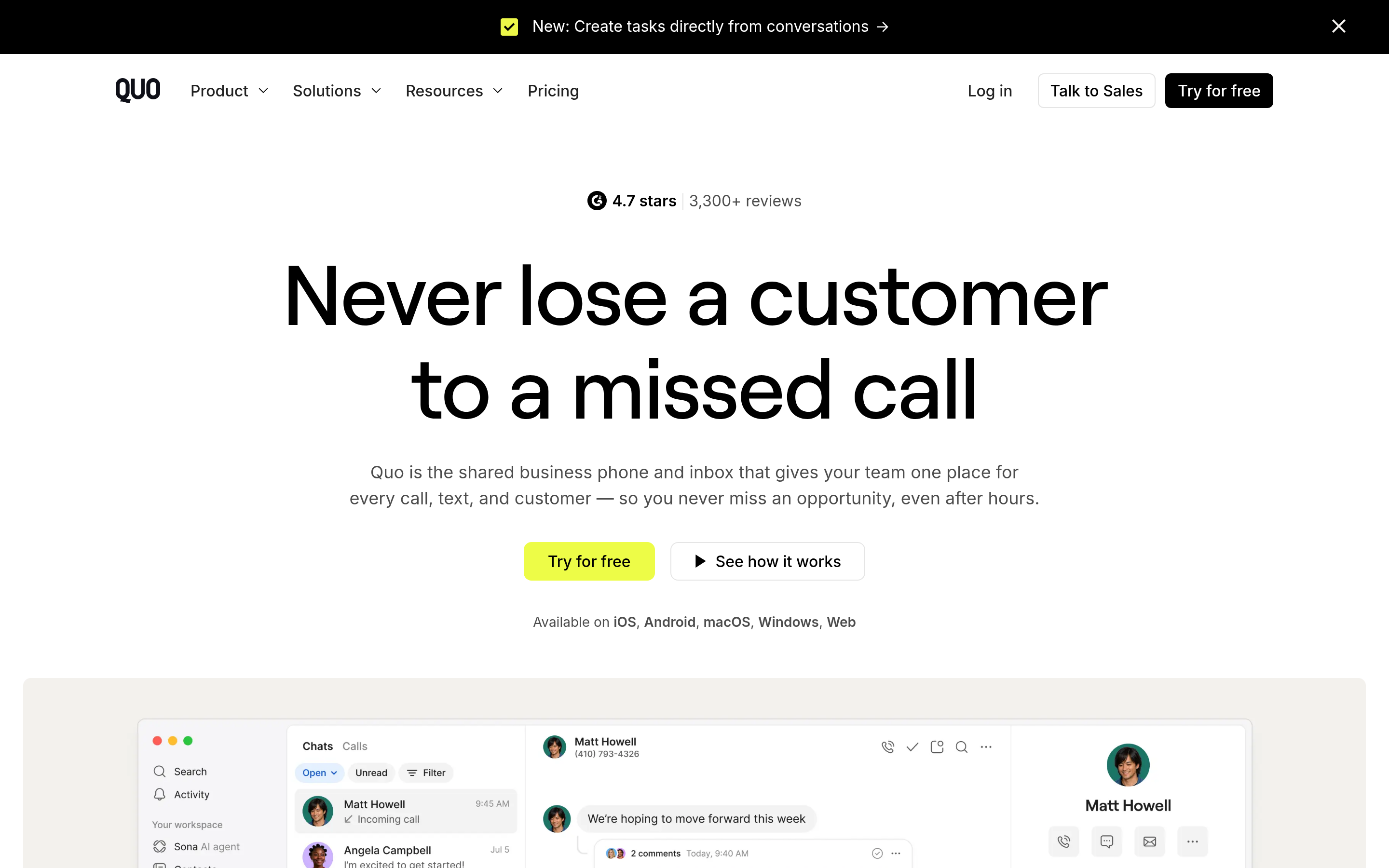 OpenPhone website screenshot — product, features and pricing